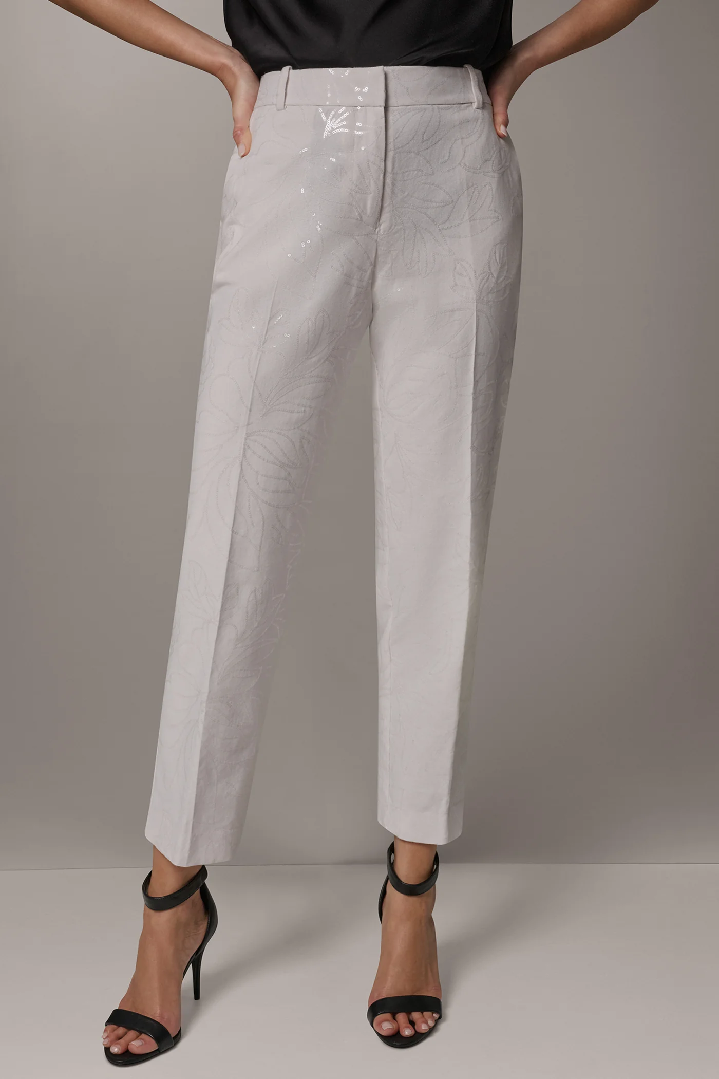 MID-RISE SEQUIN EMBROIDERED STRAIGHT ANKLE PANT - VXVOV