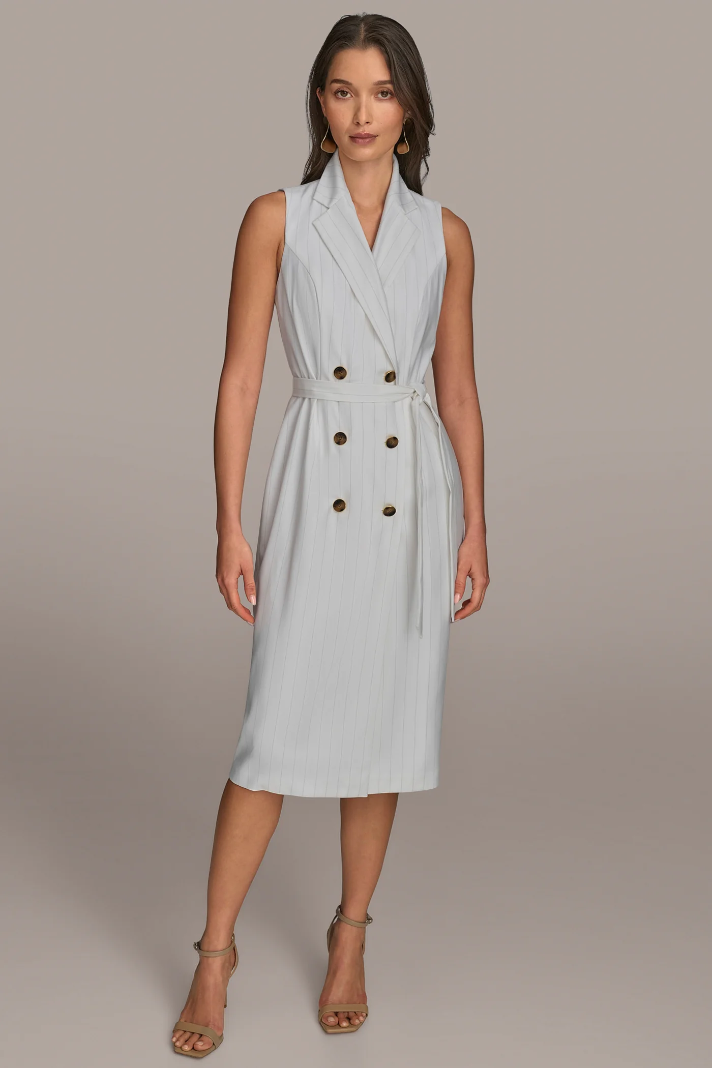 PINSTRIPED DOUBLE-BREASTED MIDI COAT DRESS - VXVOV