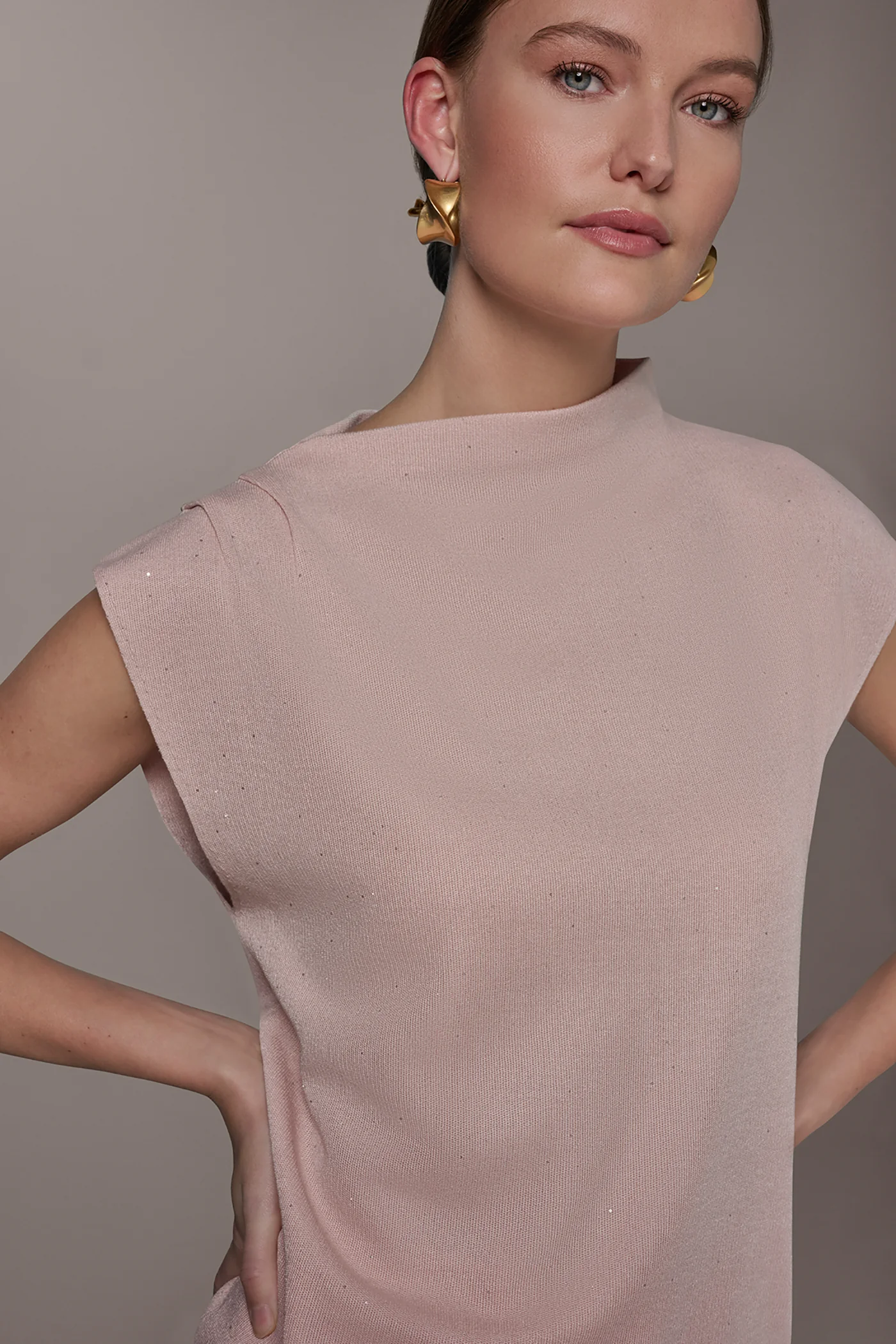 SEQUIN ASYMMETRIC FUNNEL NECK SWEATER - VXVOV