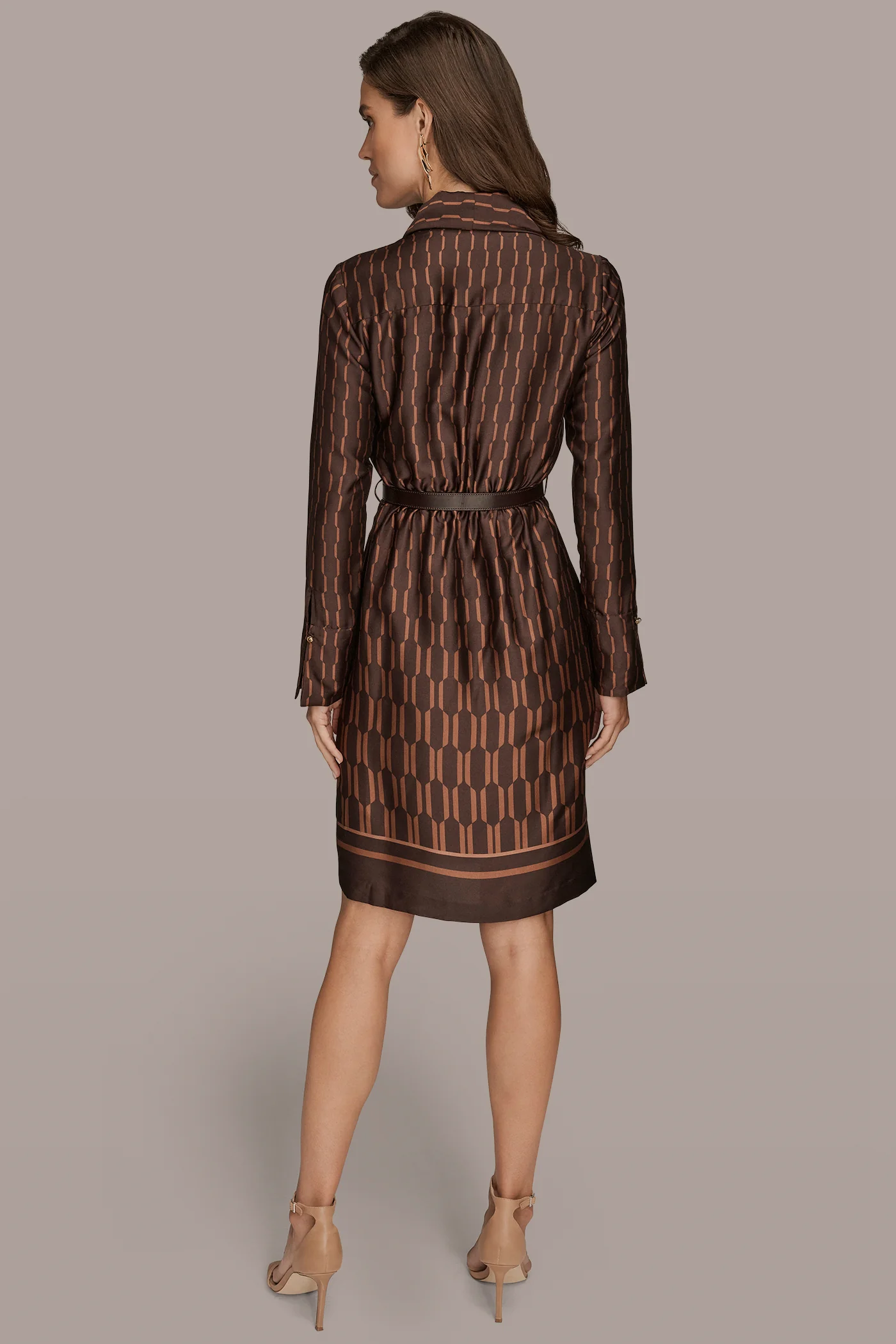 PRINTED LONG SLEEVE SCARF SHEATH DRESS - VXVOV