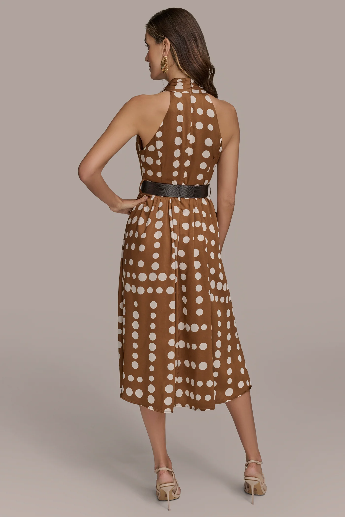 POLKA-DOT WRAP MIDI HALTER DRESS - VXVOV