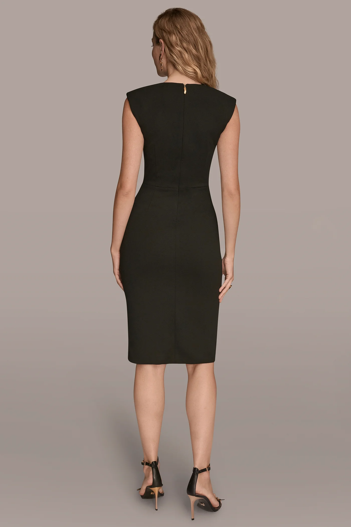 SLEEVELESS SPLIT-FRONT MIDI SHEATH DRESS - VXVOV