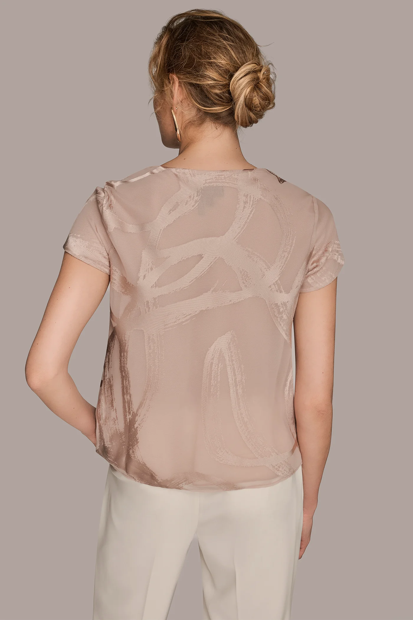 BURNOUT CAP SLEEVE COWL NECK TOP - VXVOV