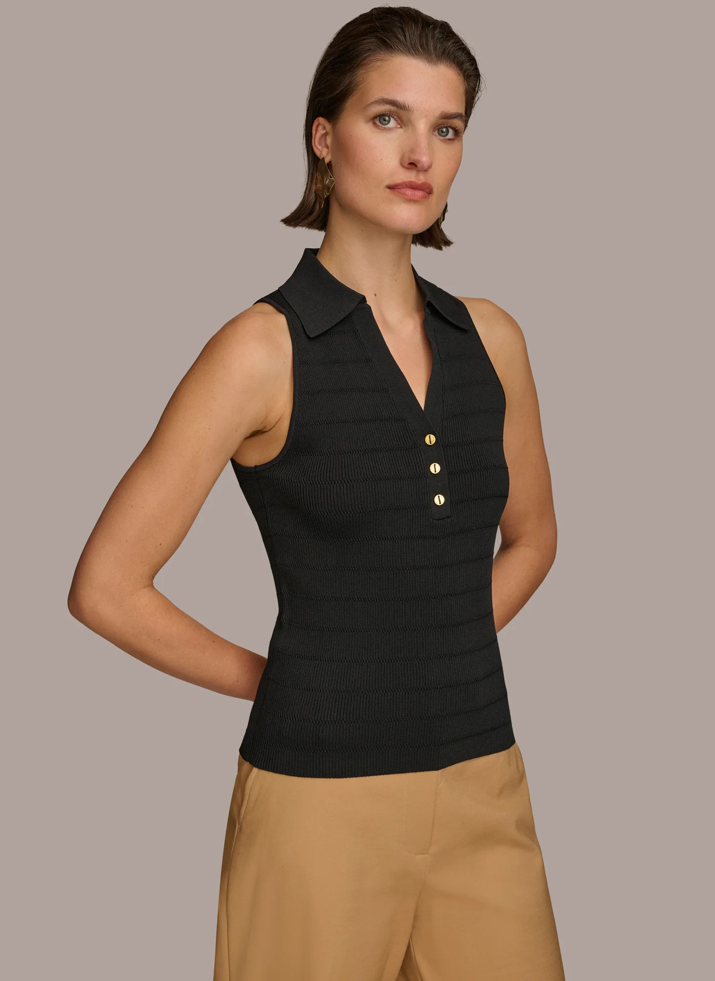 TEXTURE SWEATER WITH  GOLD BUTTONS - VXVOV