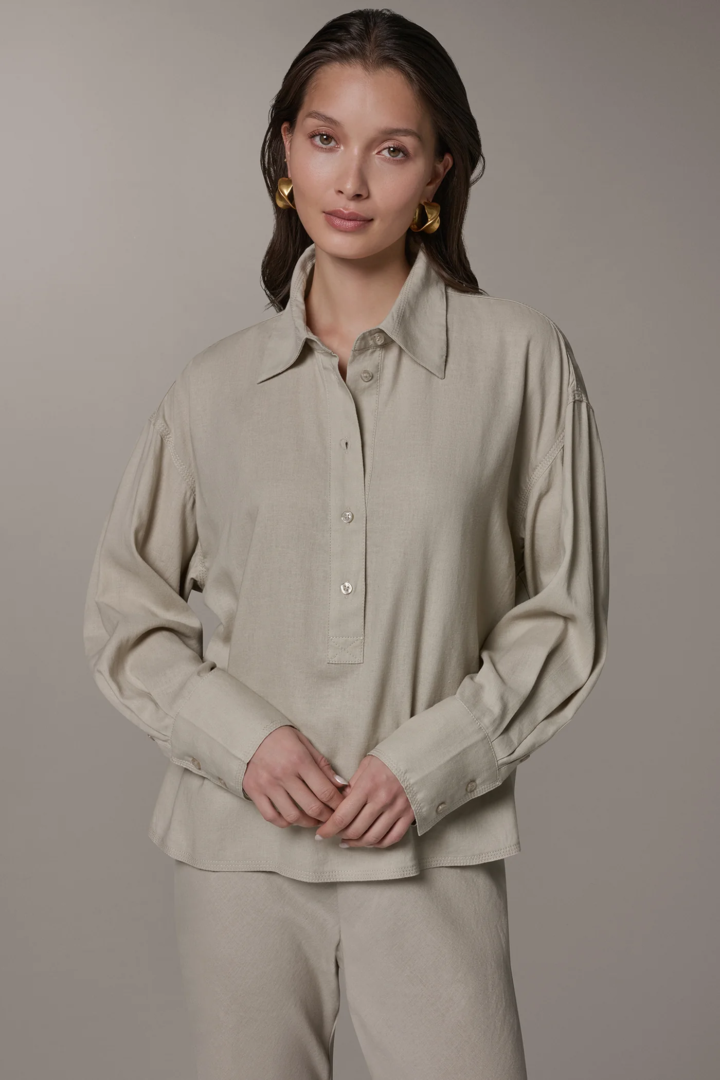 LONG SLEEVE 1/2 PLACKET BLOUSE - VXVOV