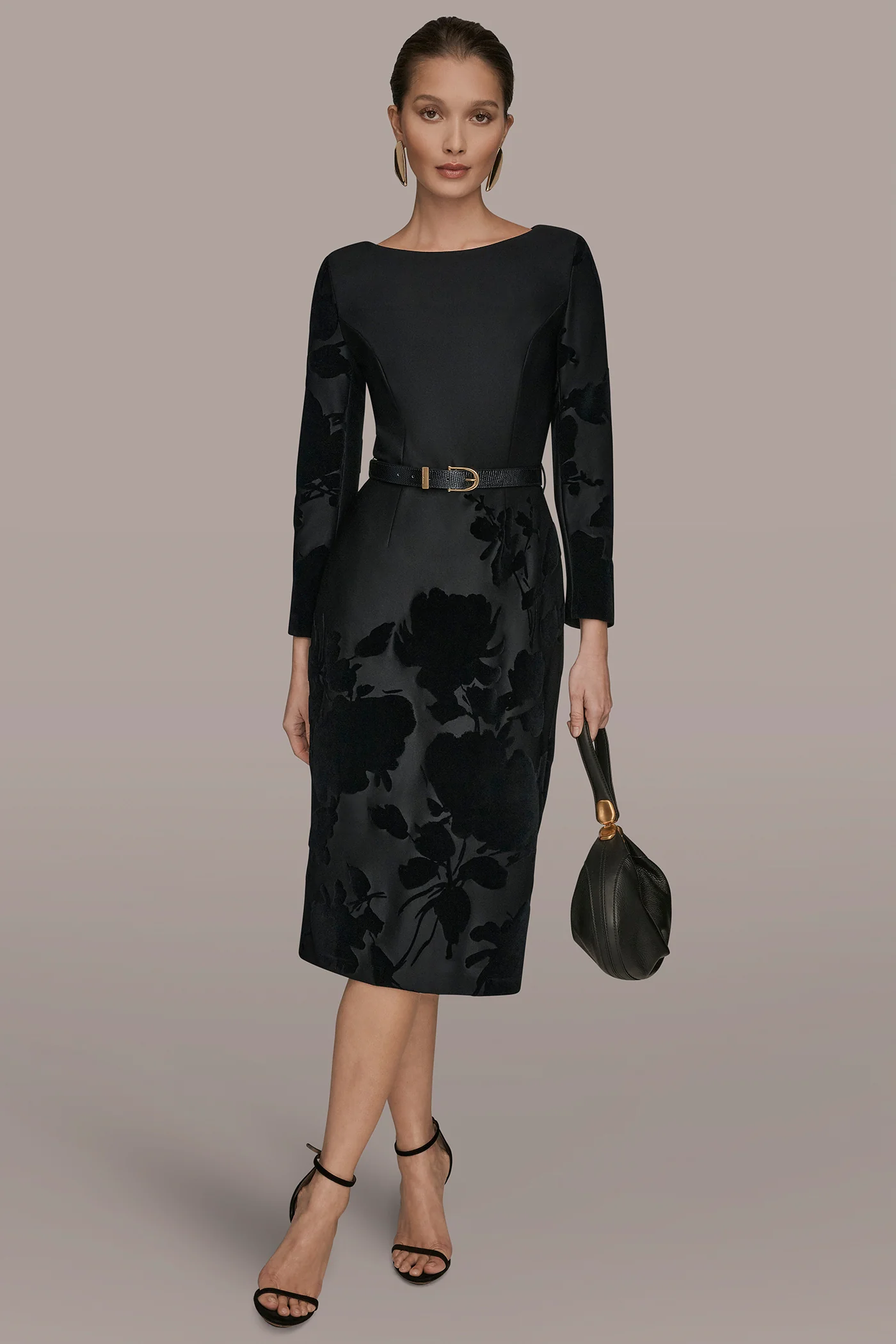3/4 SLEEVE BOATNECK MIDI SHEATH DRESS - VXVOV