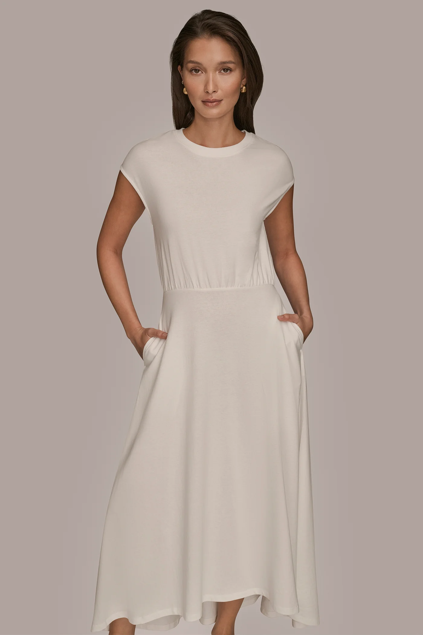 CAP SLEEVE MIDI A-LINE DRESS - VXVOV