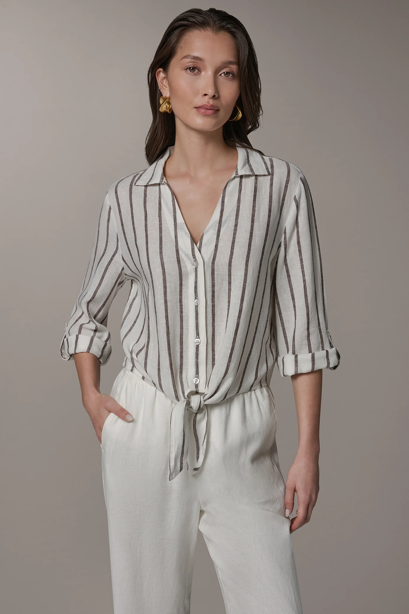 LONG SLEEVE TIE-FRONT BLOUSE - VXVOV