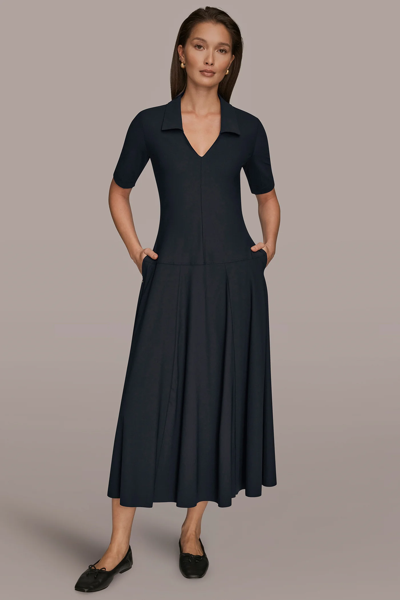 ELBOW SLEEVE MIDI POLO DRESS - VXVOV