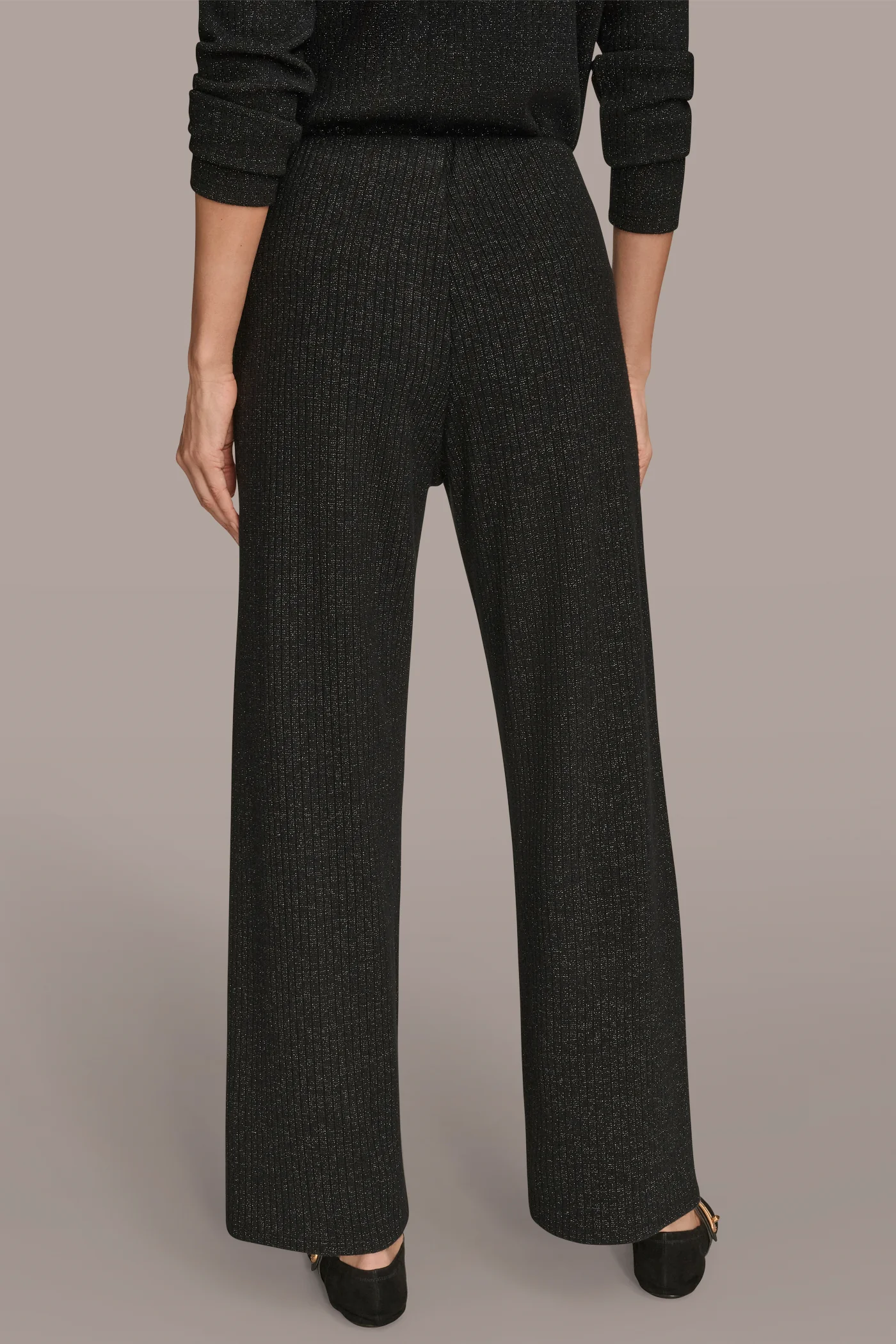 HIGH-RISE METALLIC RIB-KNIT WIDE-LEG PANT - VXVOV