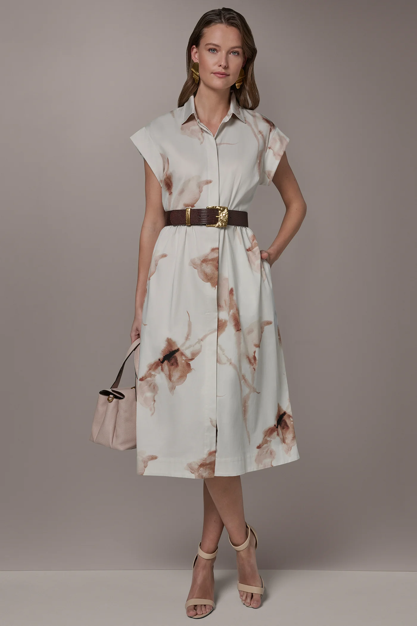 COTTON-SATEEN FLORAL MIDI SHIRT DRESS - VXVOV