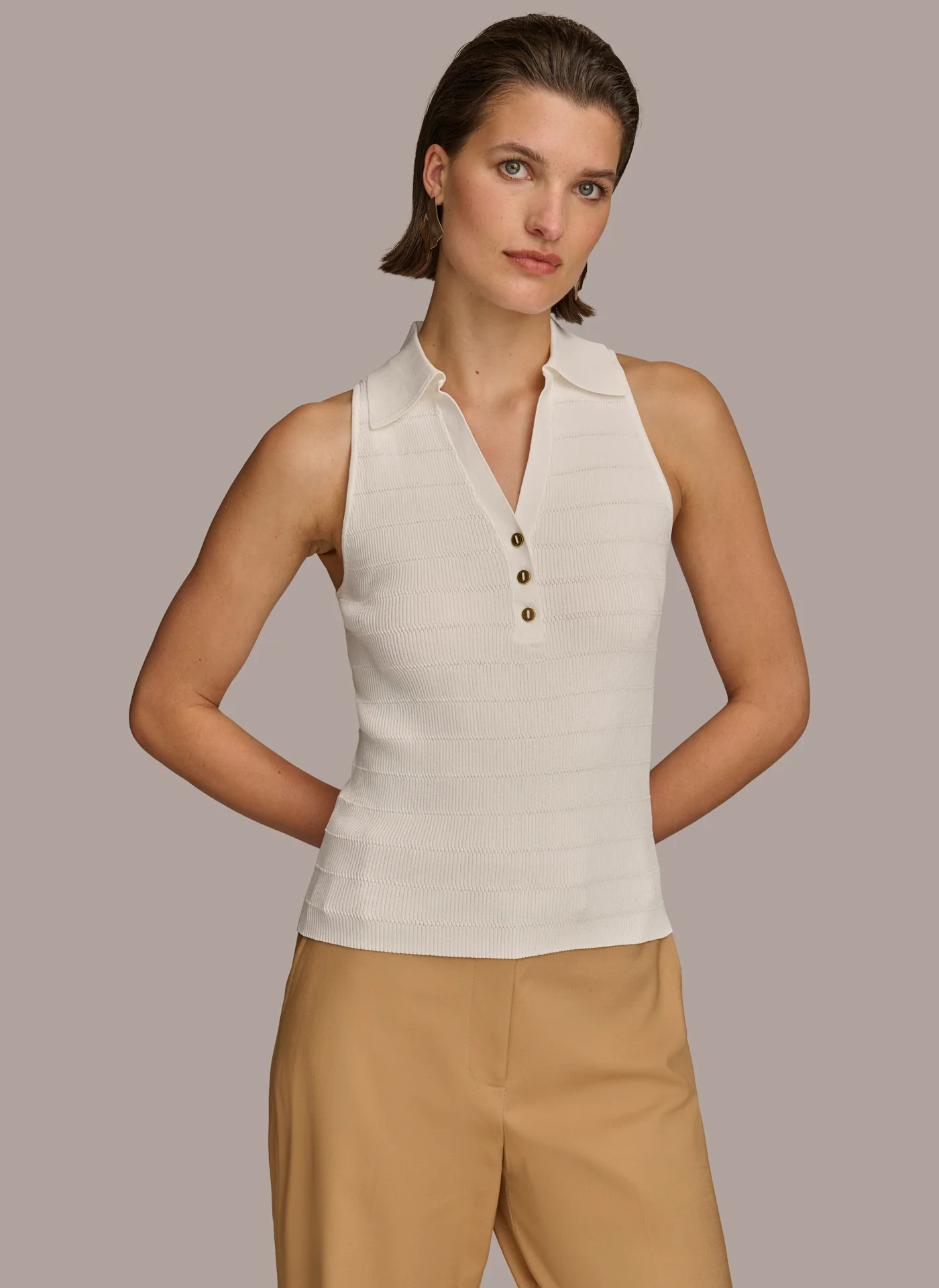 TEXTURE SWEATER WITH GOLD BUTTONS - VXVOV