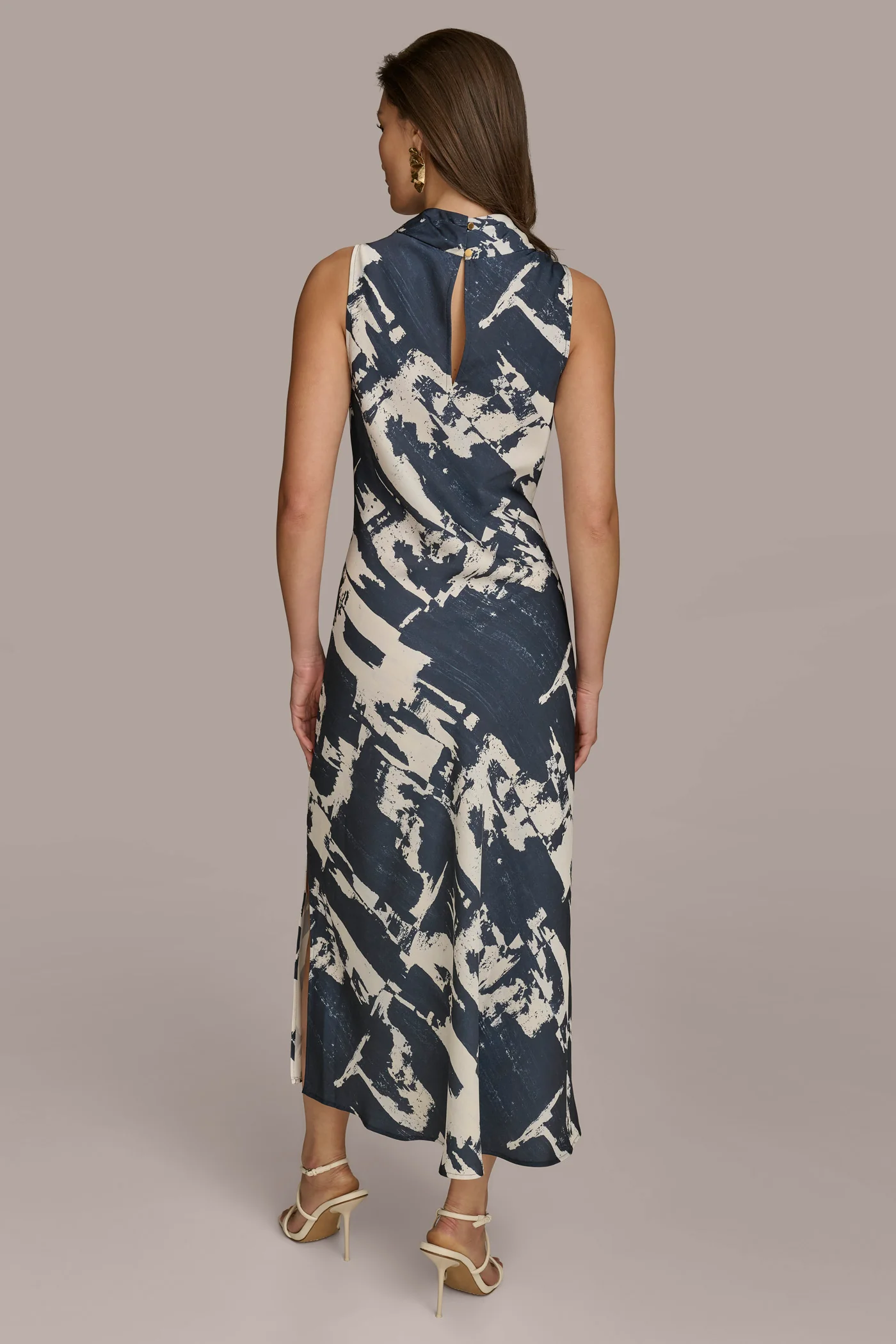 SLEEVELESS MOCK-NECK PRINTED MIDI DRESS - VXVOV