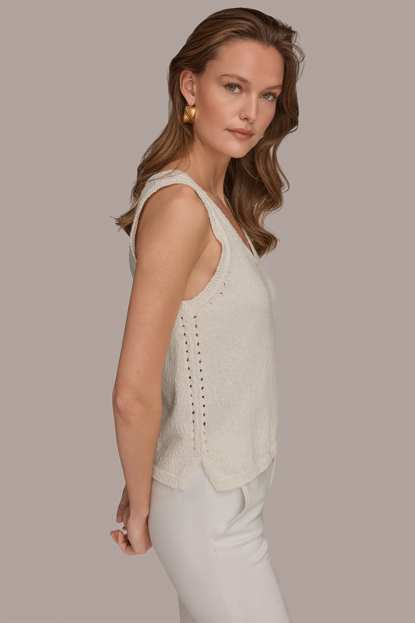 COTTON SLEEVELESS POINTELLE STITCH TANK - VXVOV
