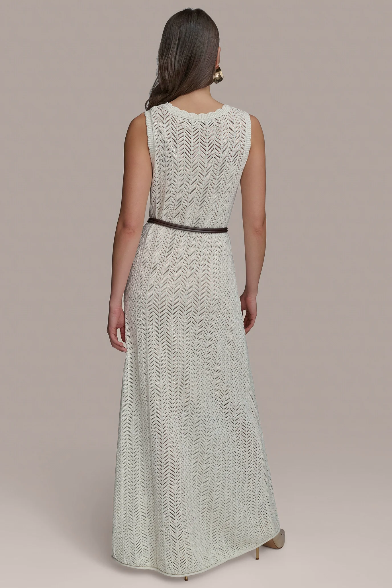 SHIMMER COTTON CROCHET SLEEVELESS MIDI DRESS - VXVOV