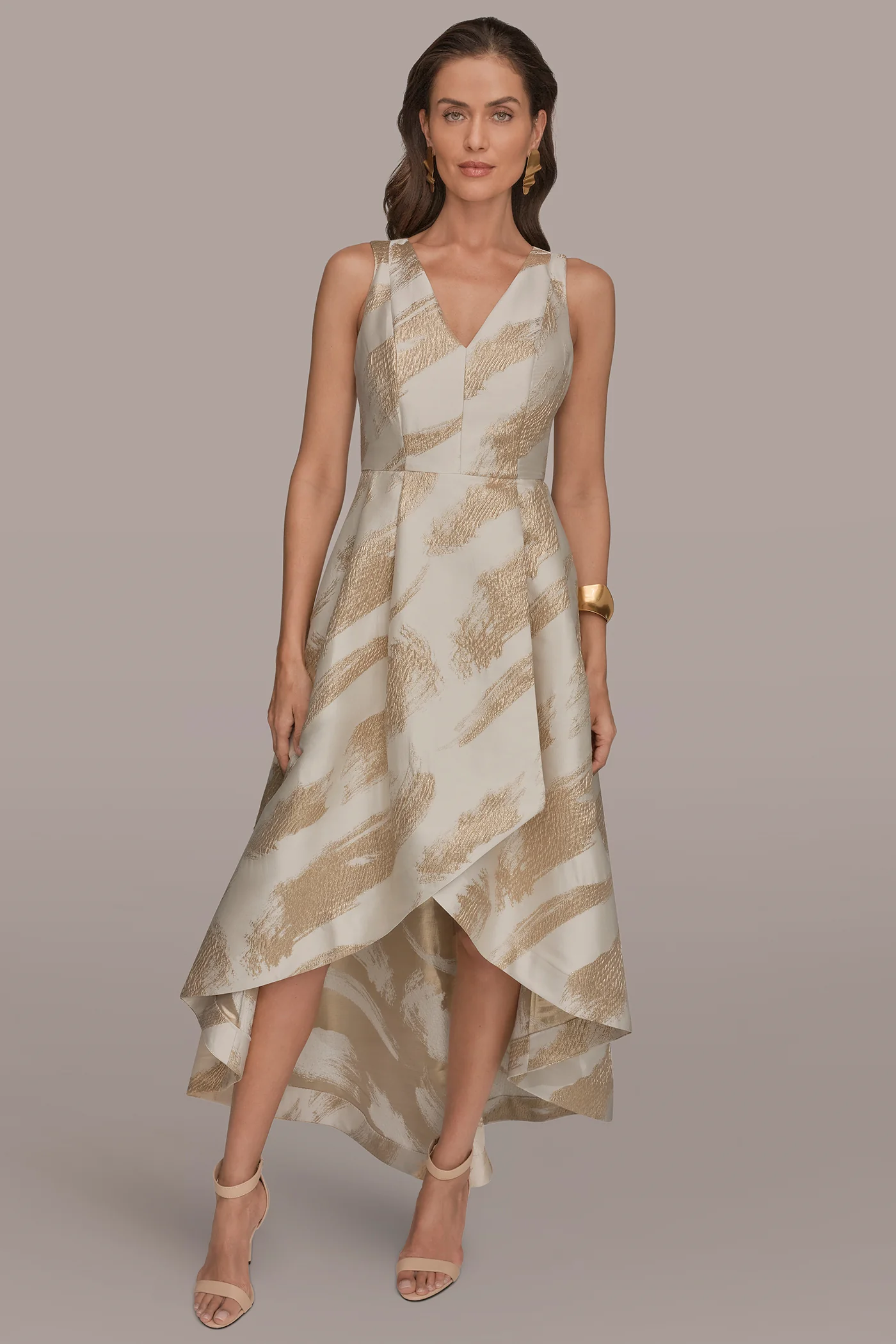 BRUSHSTROKE JACQUARD HIGH-LOW BALL GOWN - VXVOV