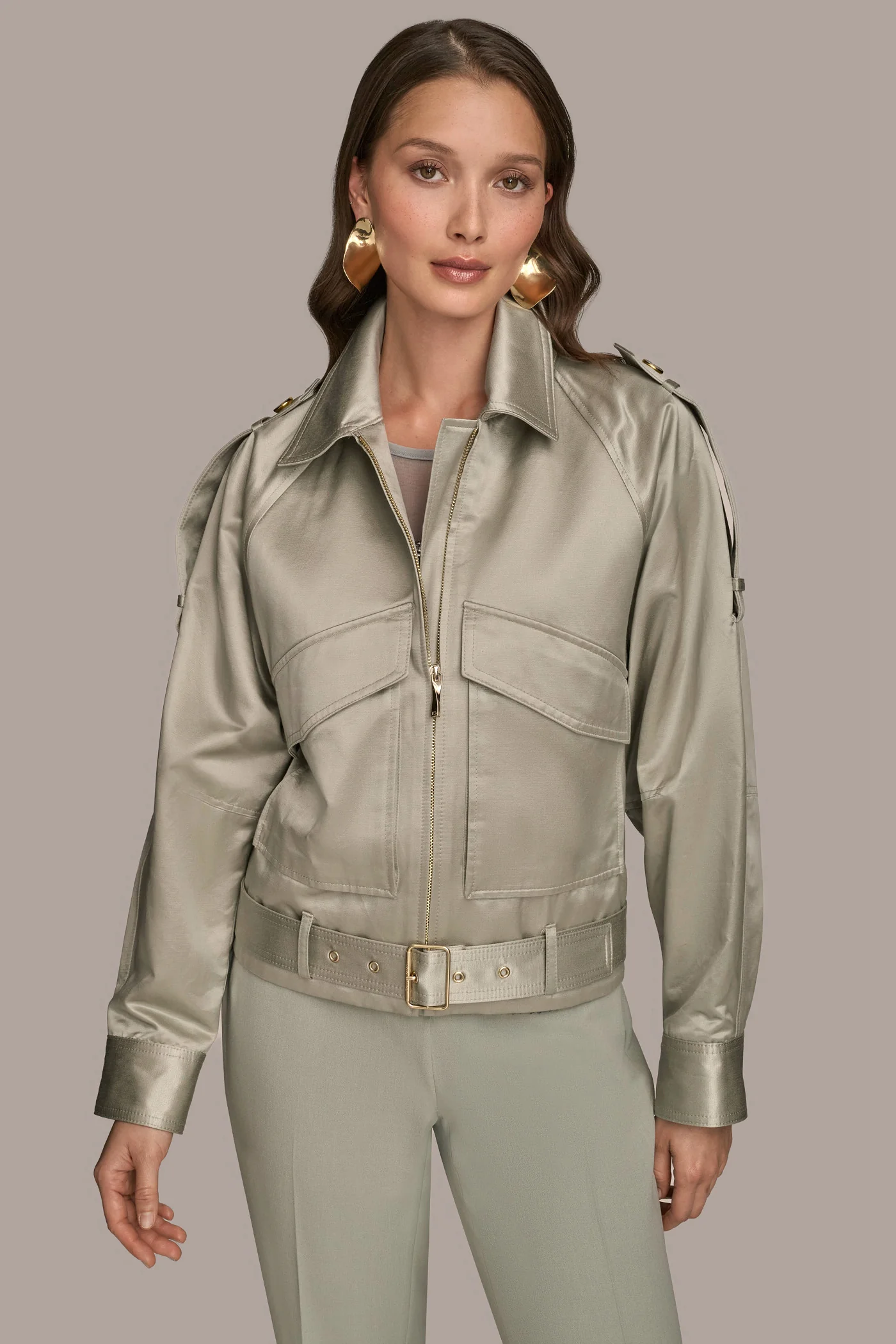 BELTED SATIN BIKER JACKET - VXVOV