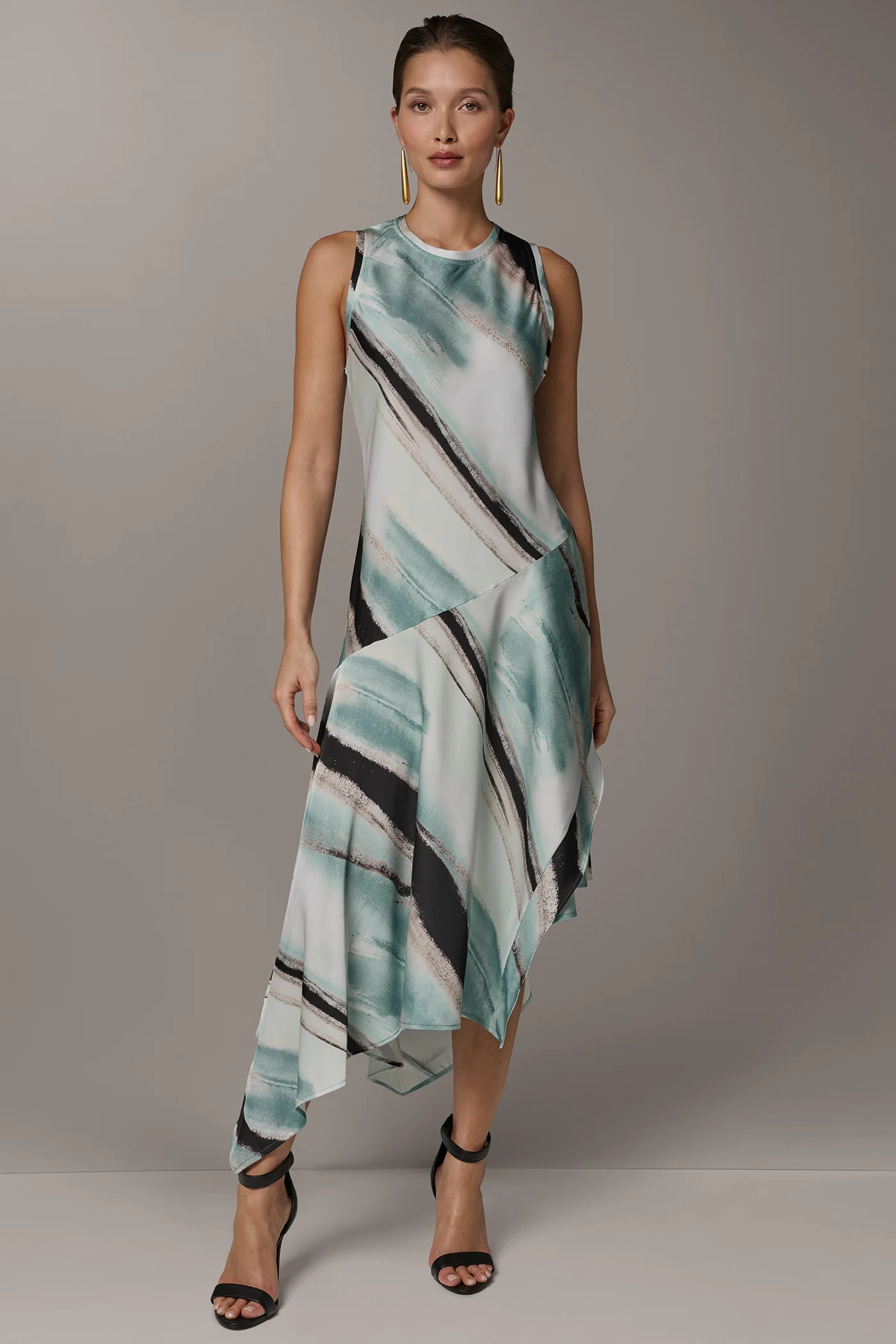 ASYMMETRIC PRINTED MIDI FIT AND FLARE DRESS - VXVOV