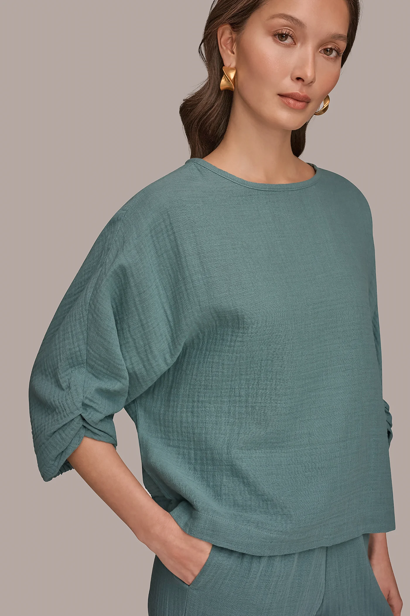 3/4 SLEEVE TWIST CUFF BLOUSE - VXVOV