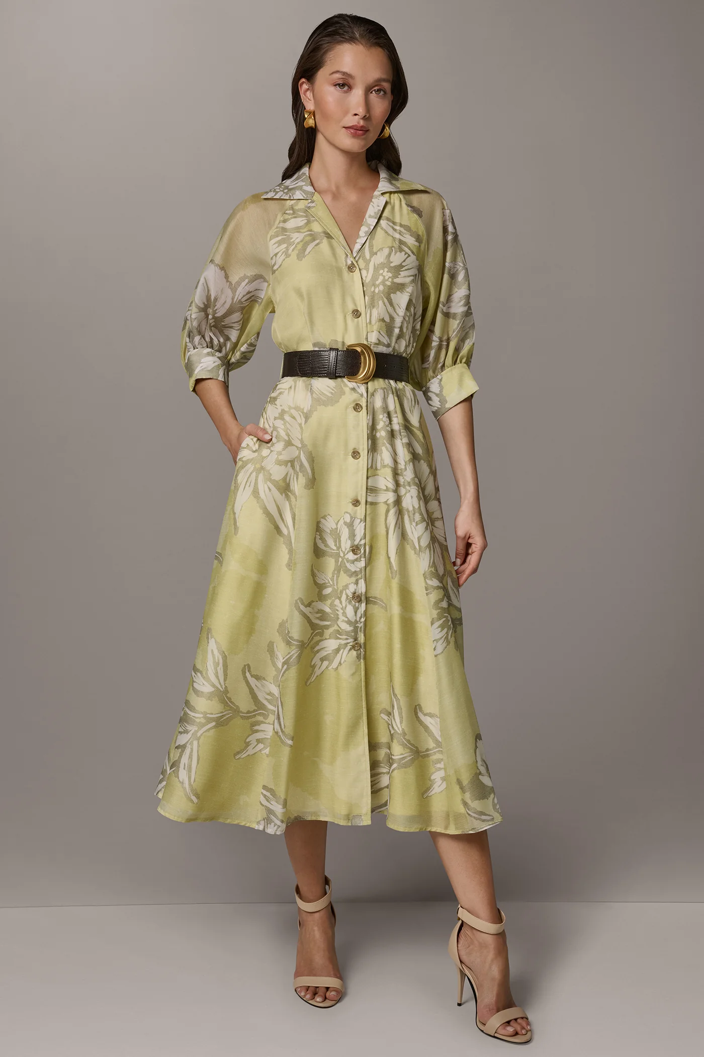 PUFF SLEEVE MIDI SHIRT DRESS - VXVOV