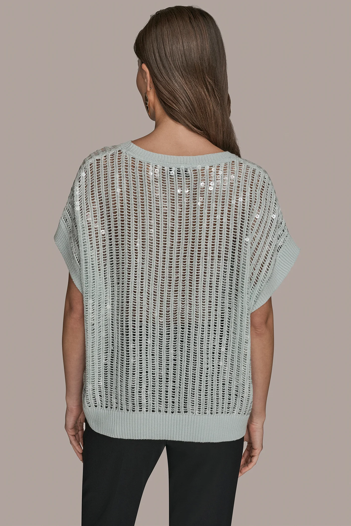 COTTON-BLEND SEQUIN OPEN-KNIT SWEATER - VXVOV