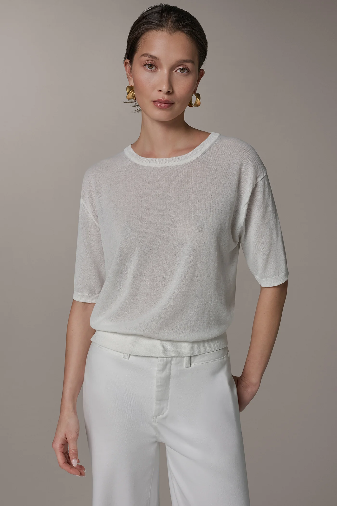 ELBOW-SLEEVE CREW NECK SWEATER - VXVOV