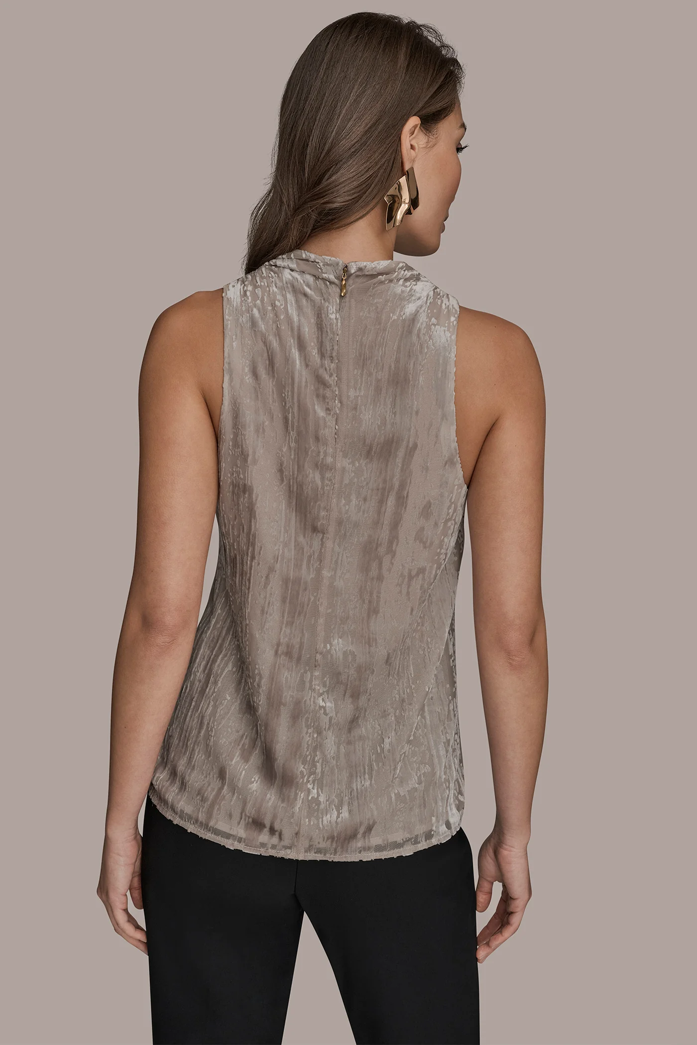 SLEEVELESS HIGH-NECK BURNOUT BLOUSE - VXVOV