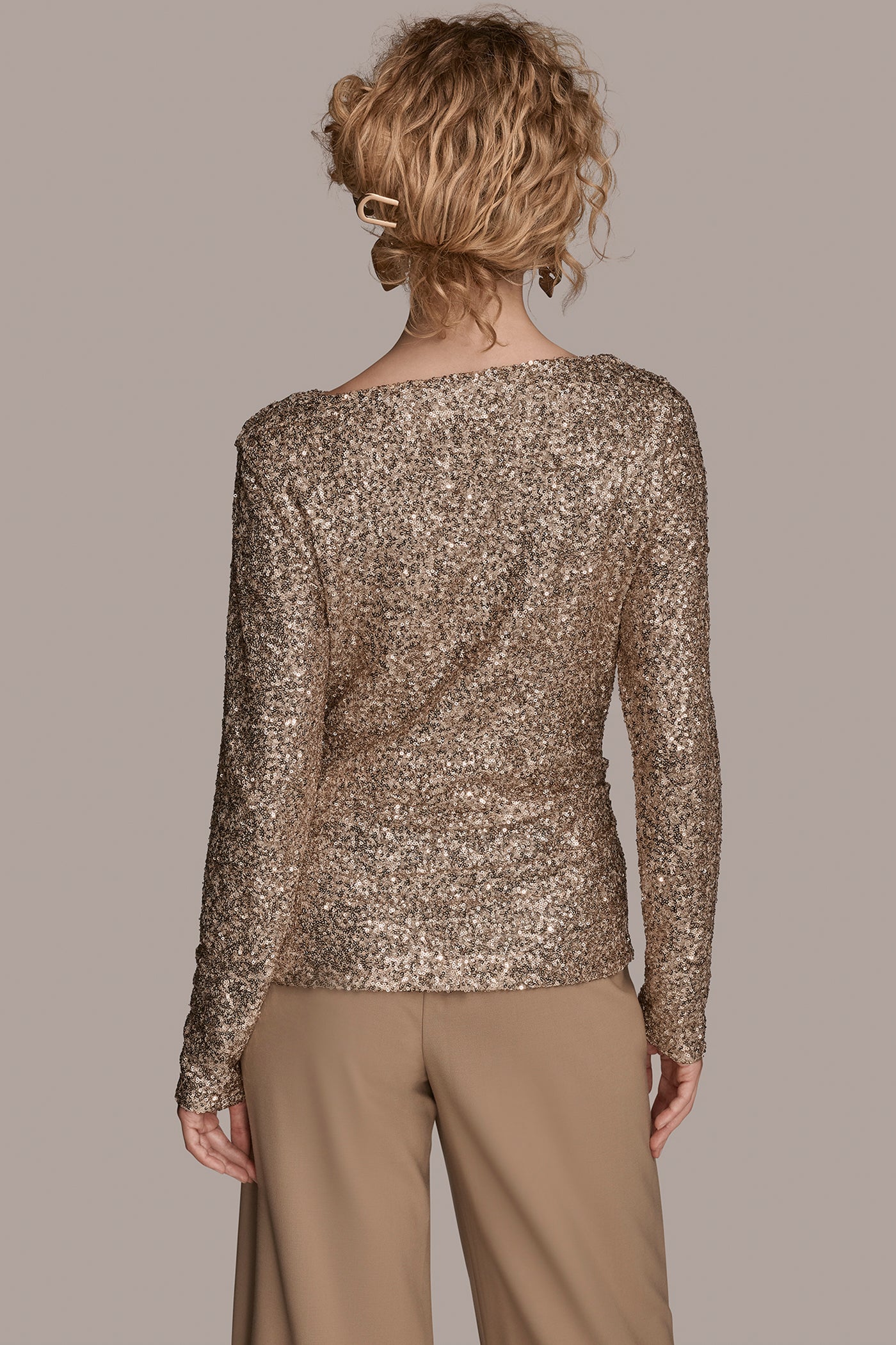 LONG SLEEVE BOAT-NECK SEQUIN TOP - VXVOV