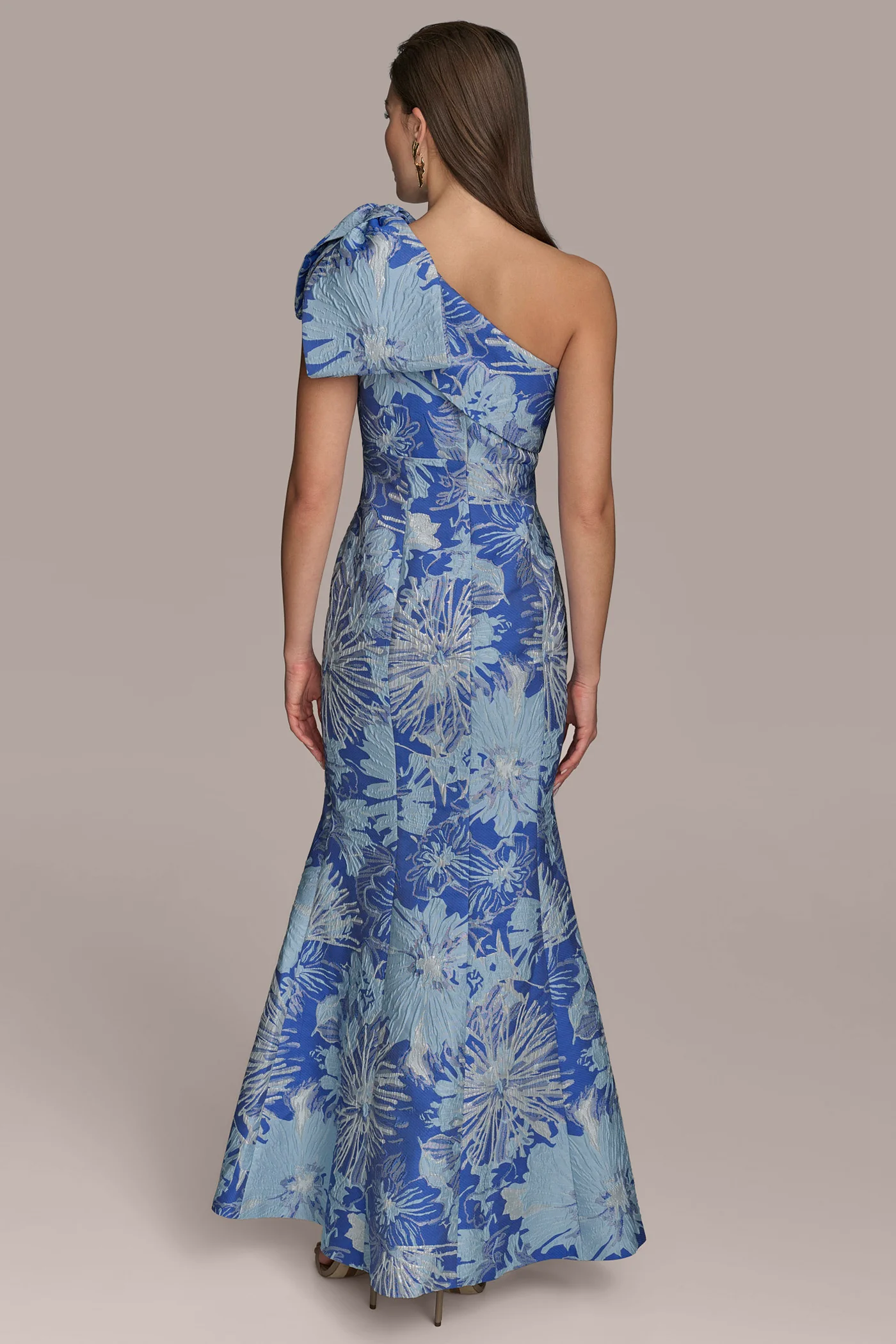 FLORAL BROCADE ONE-SHOULDER BOW GOWN - VXVOV