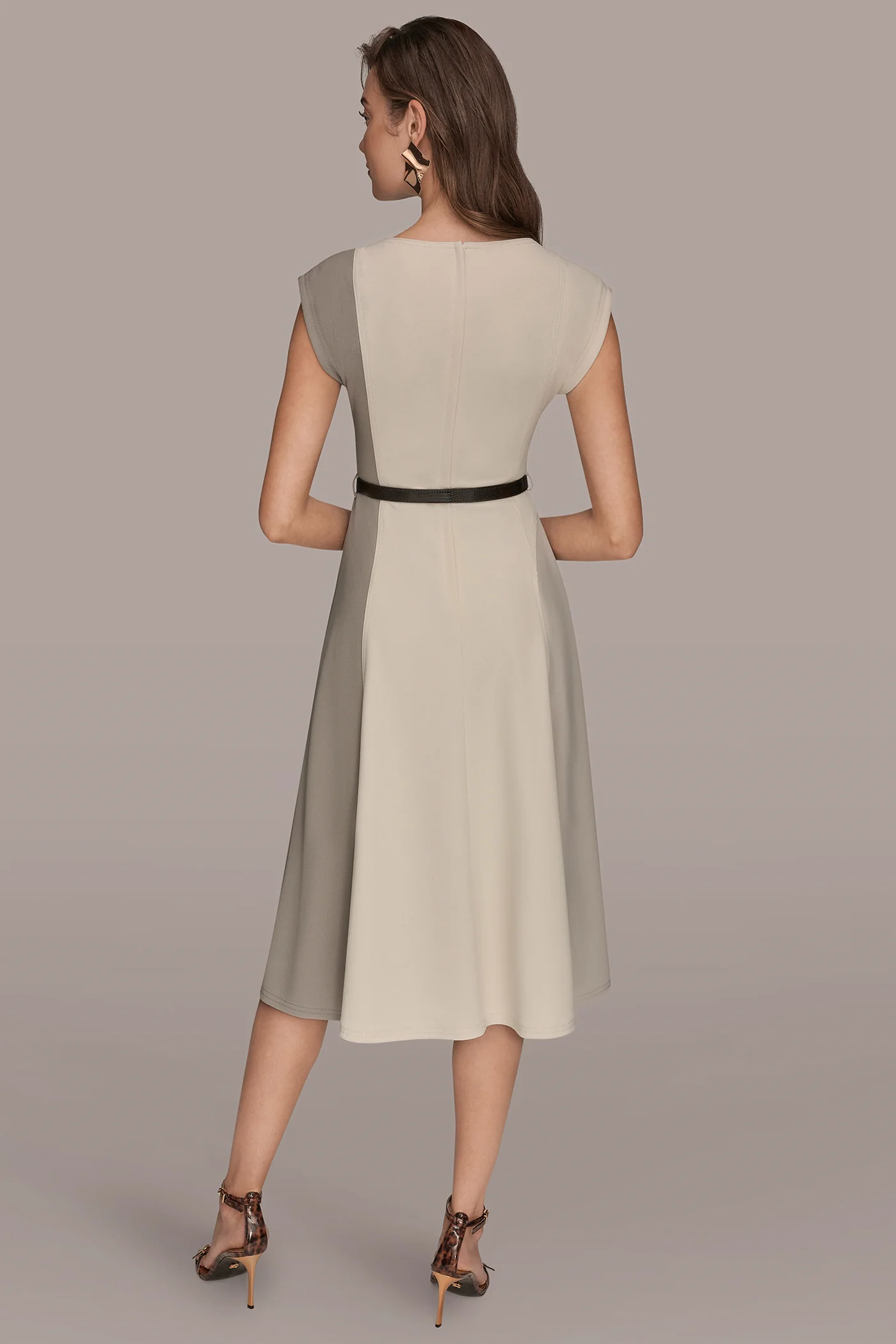 CAP SLEEVE COLOR-BLOCK MIDI DRESS - VXVOV