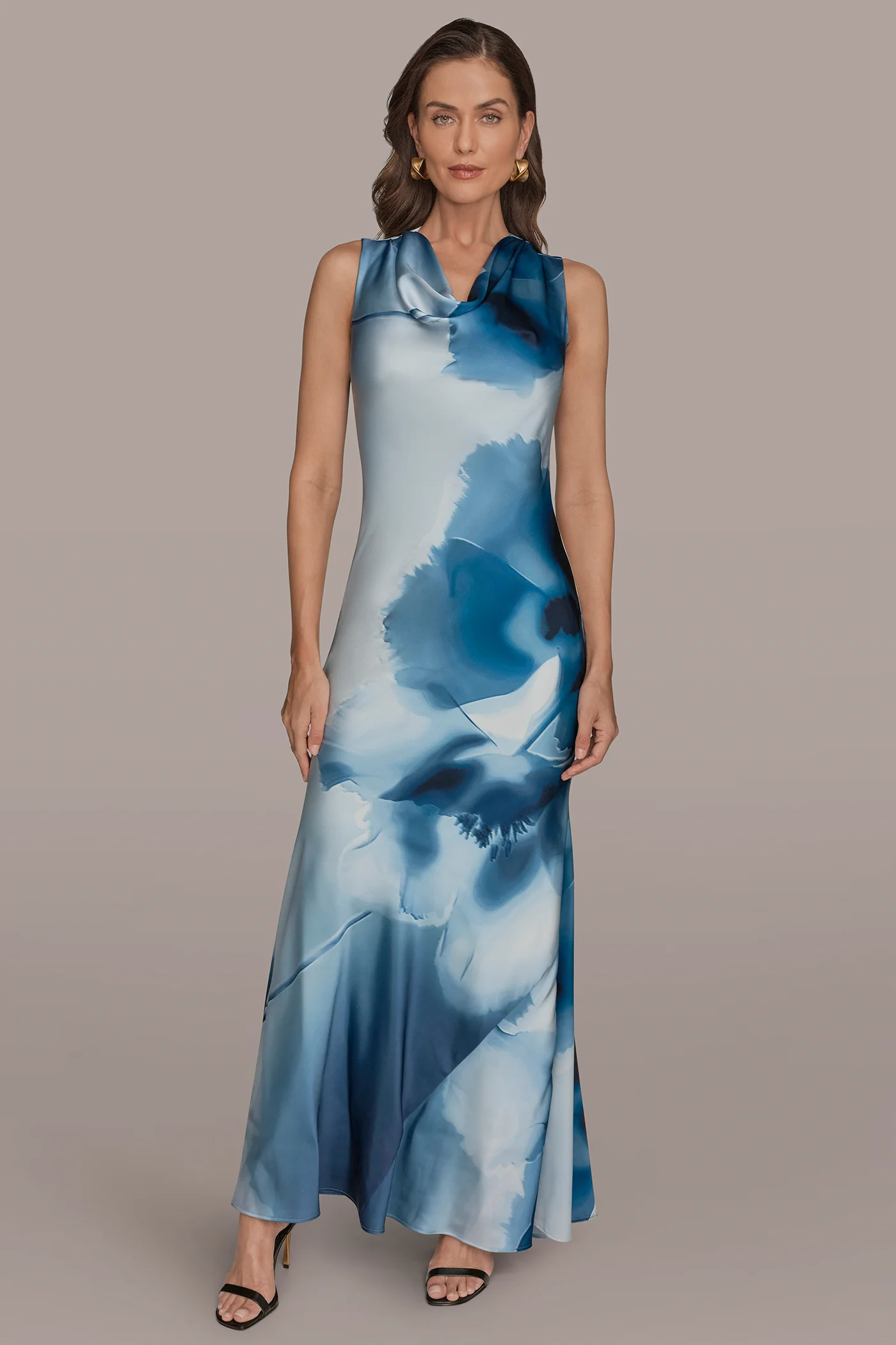 CHARMEUSE SLEEVELESS FLORAL GOWN - VXVOV