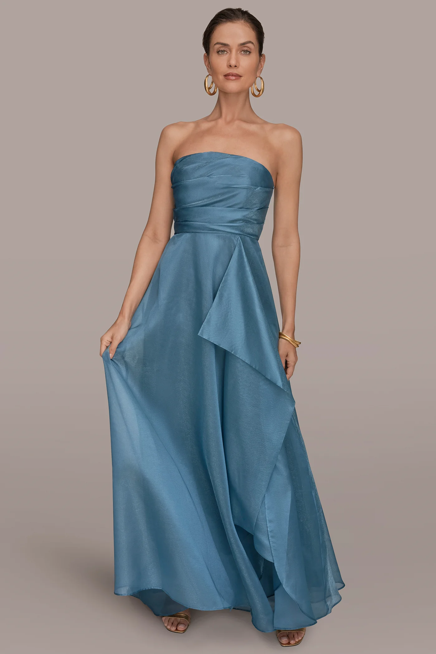 STRAPLESS RUFFLE A-LINE GOWN - VXVOV