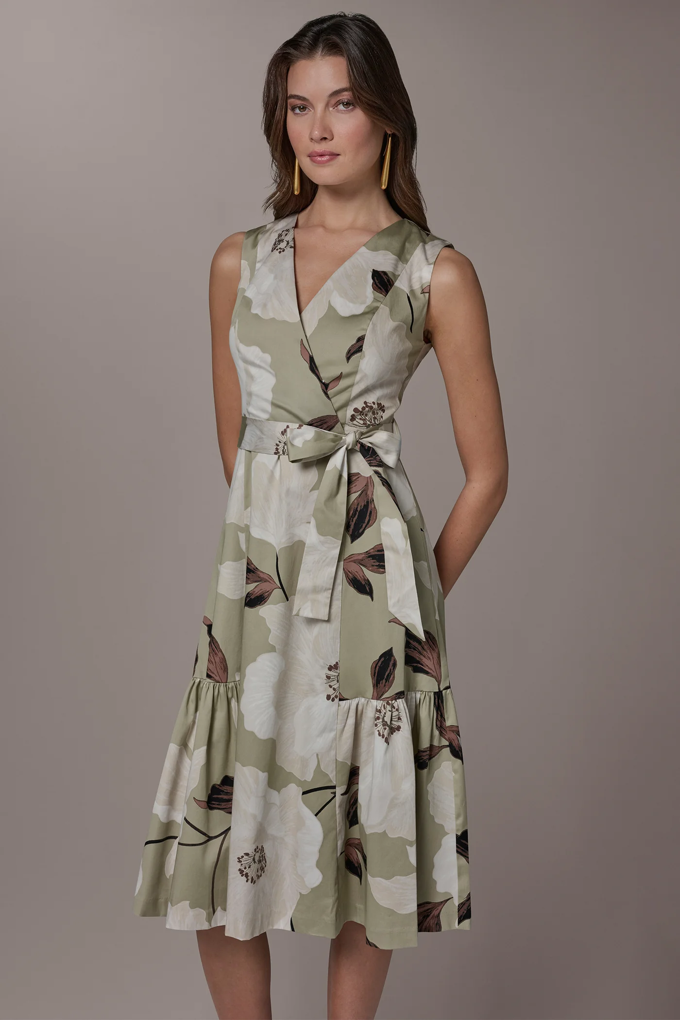 COTTON-SATEEN WRAP MIDI A-LINE DRESS - VXVOV