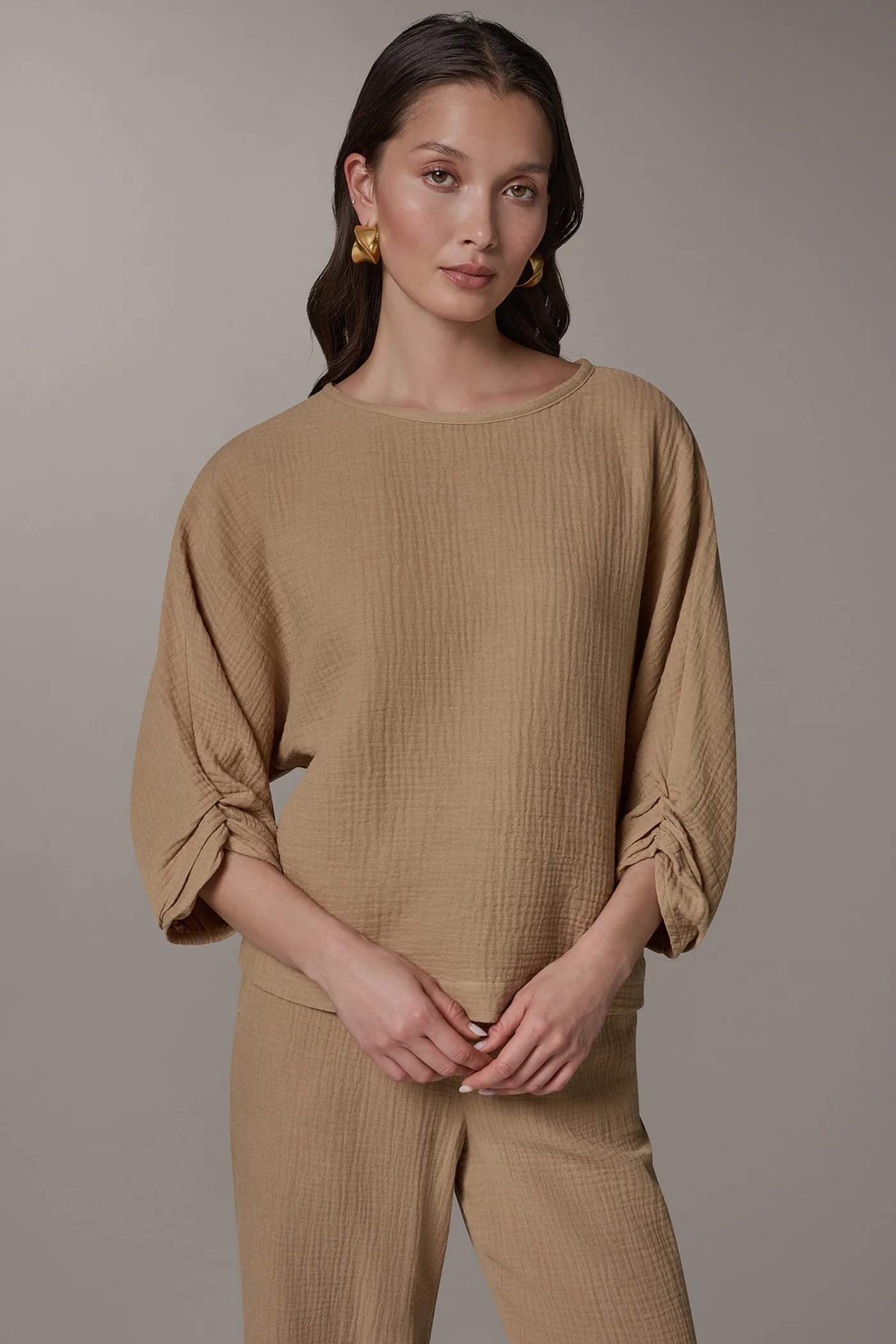 3/4 SLEEVE TWIST CUFF BLOUSE - VXVOV