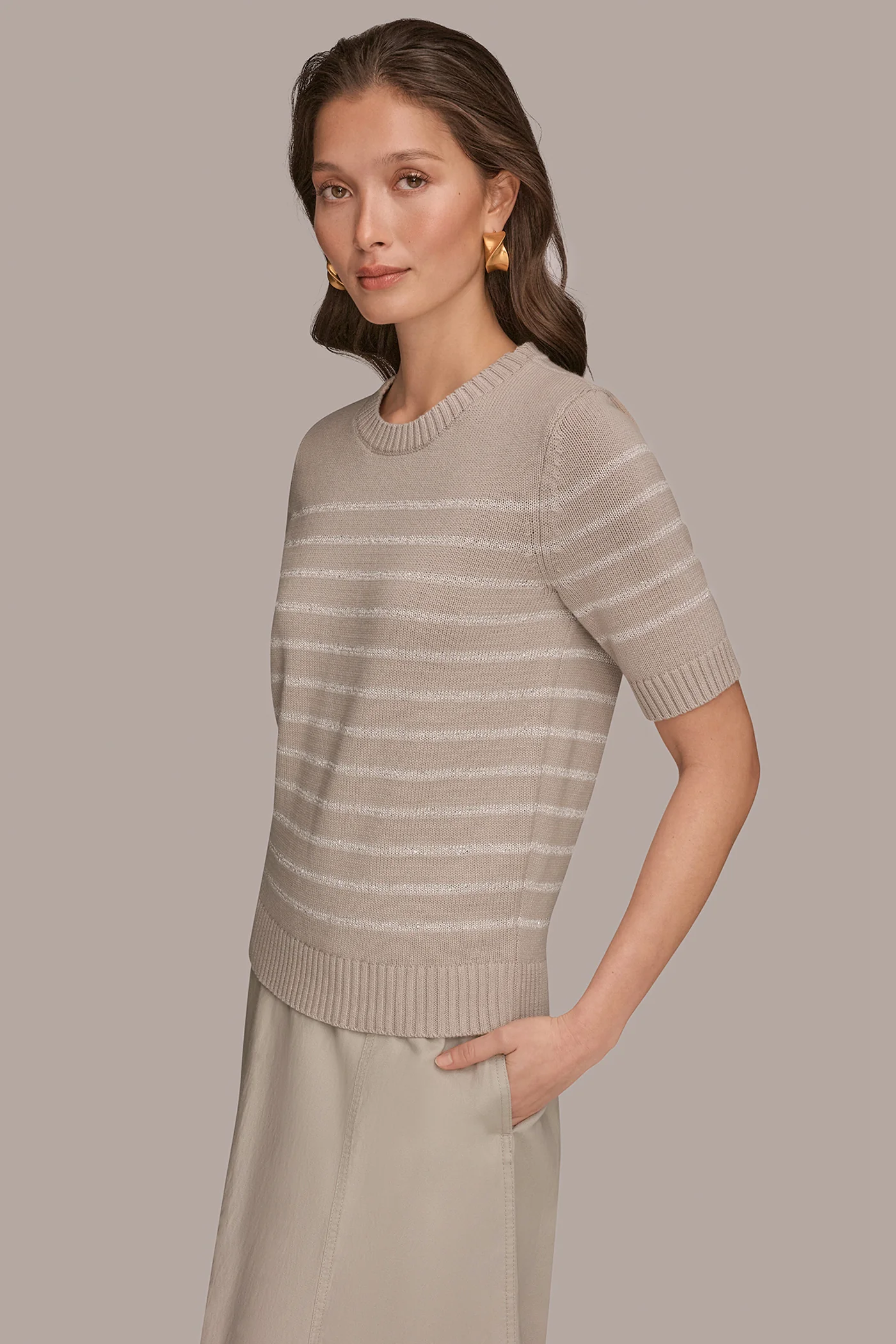 COTTON-BLEND SEQUIN STRIPE SWEATER - VXVOV