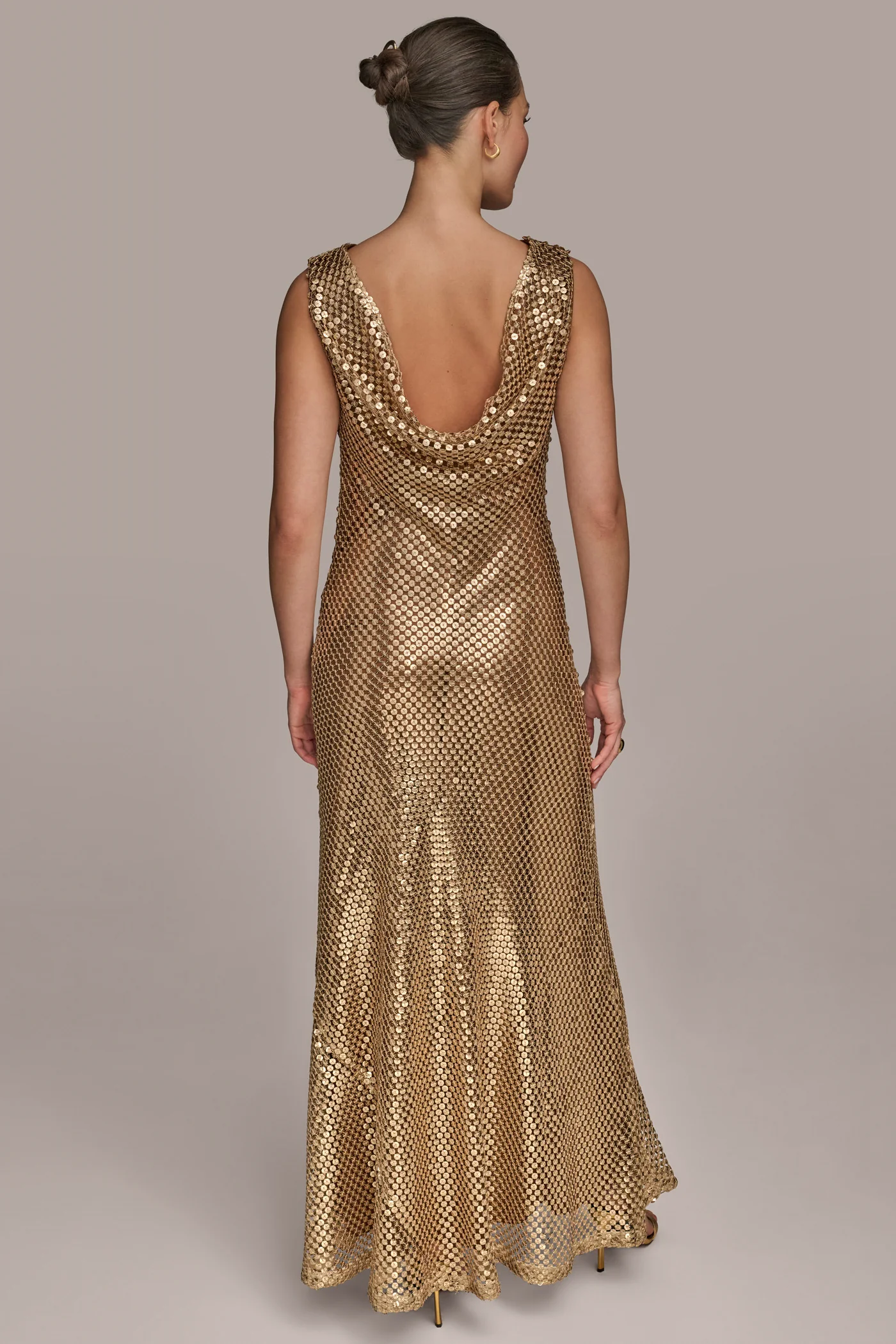 SEQUIN SLEEVELESS BOATNECK GOWN - VXVOV