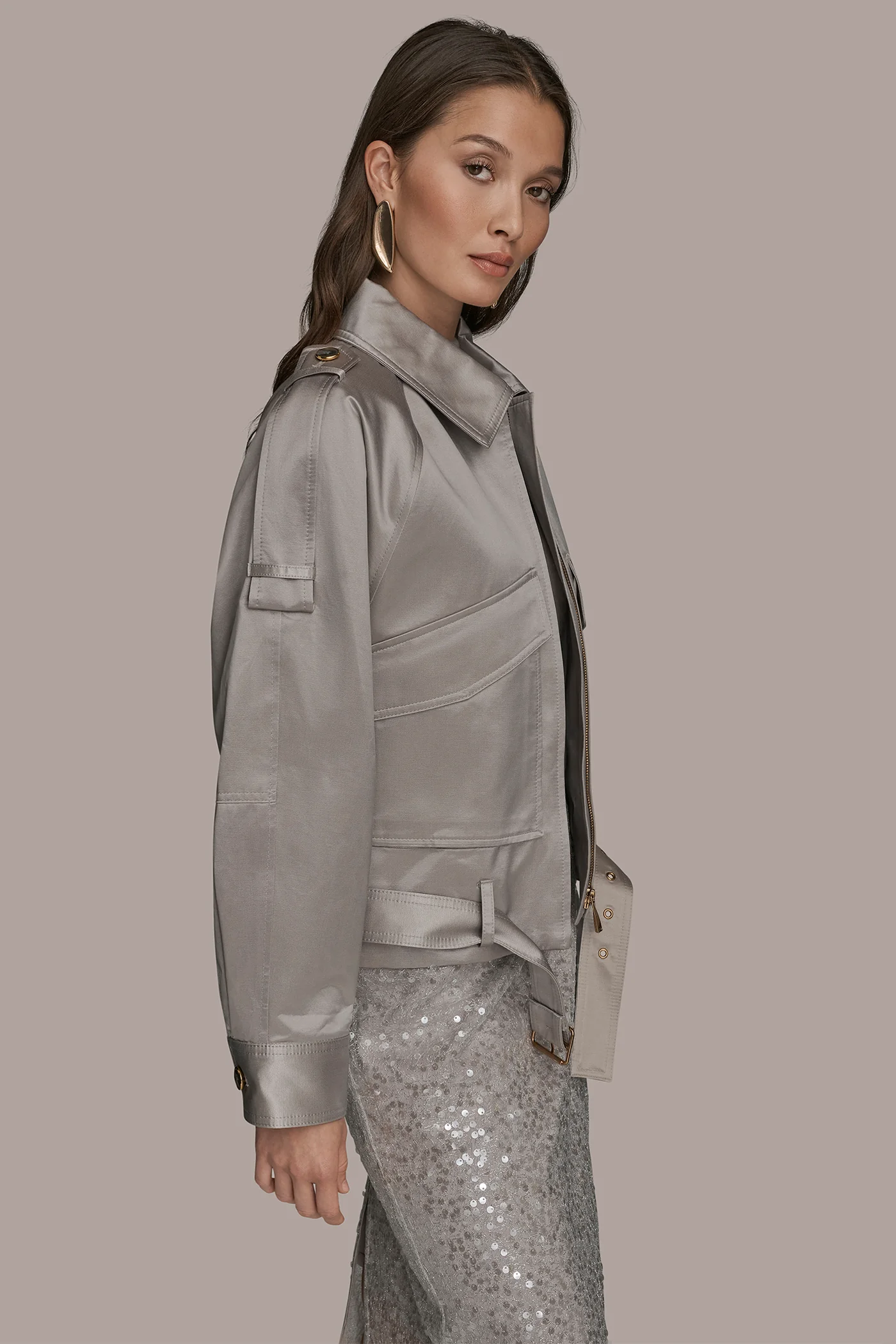 COTTON-BLEND SATIN BIKER JACKET - VXVOV