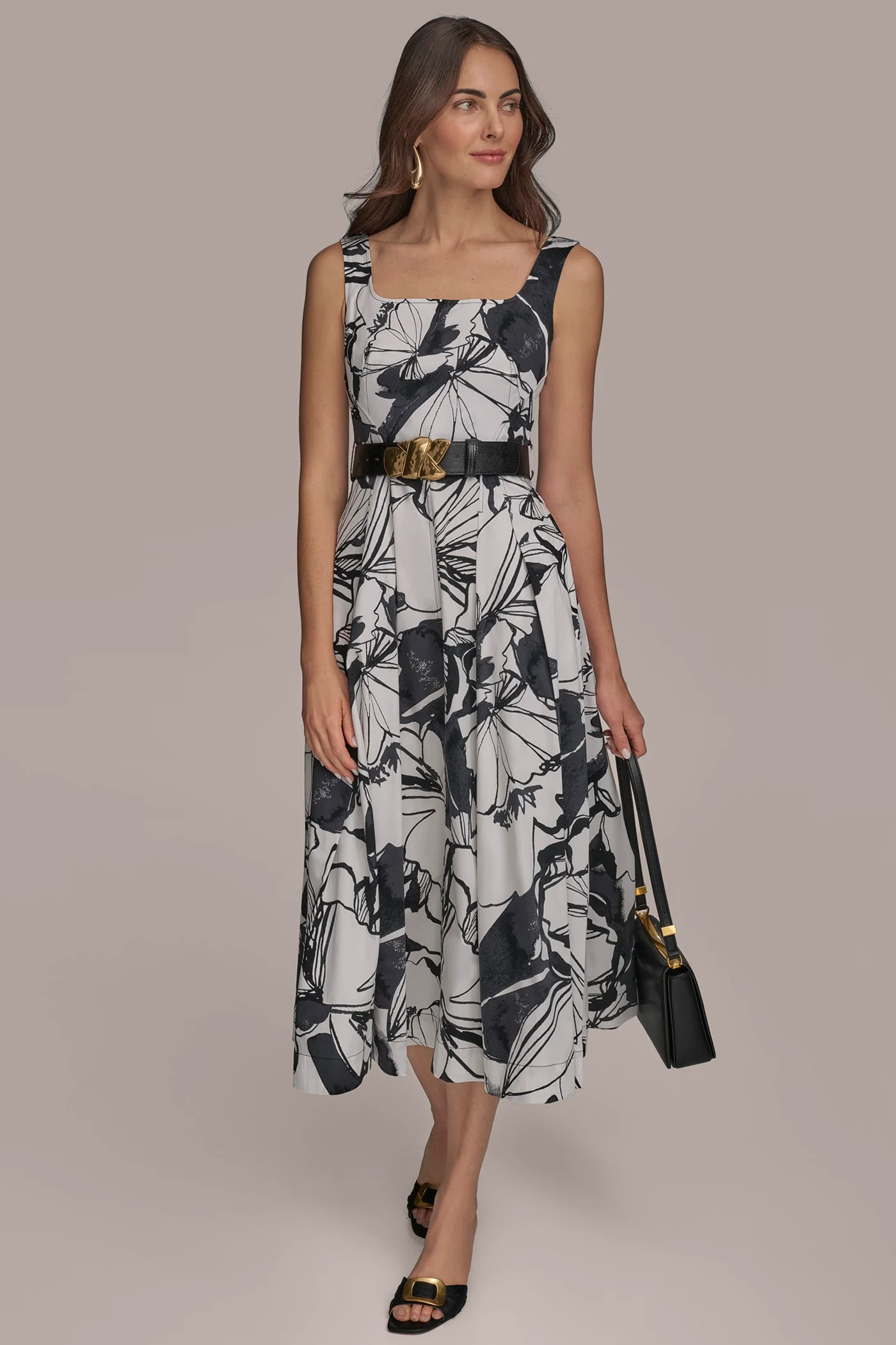 COTTON FLORAL A-LINE MIDI DRESS - VXVOV