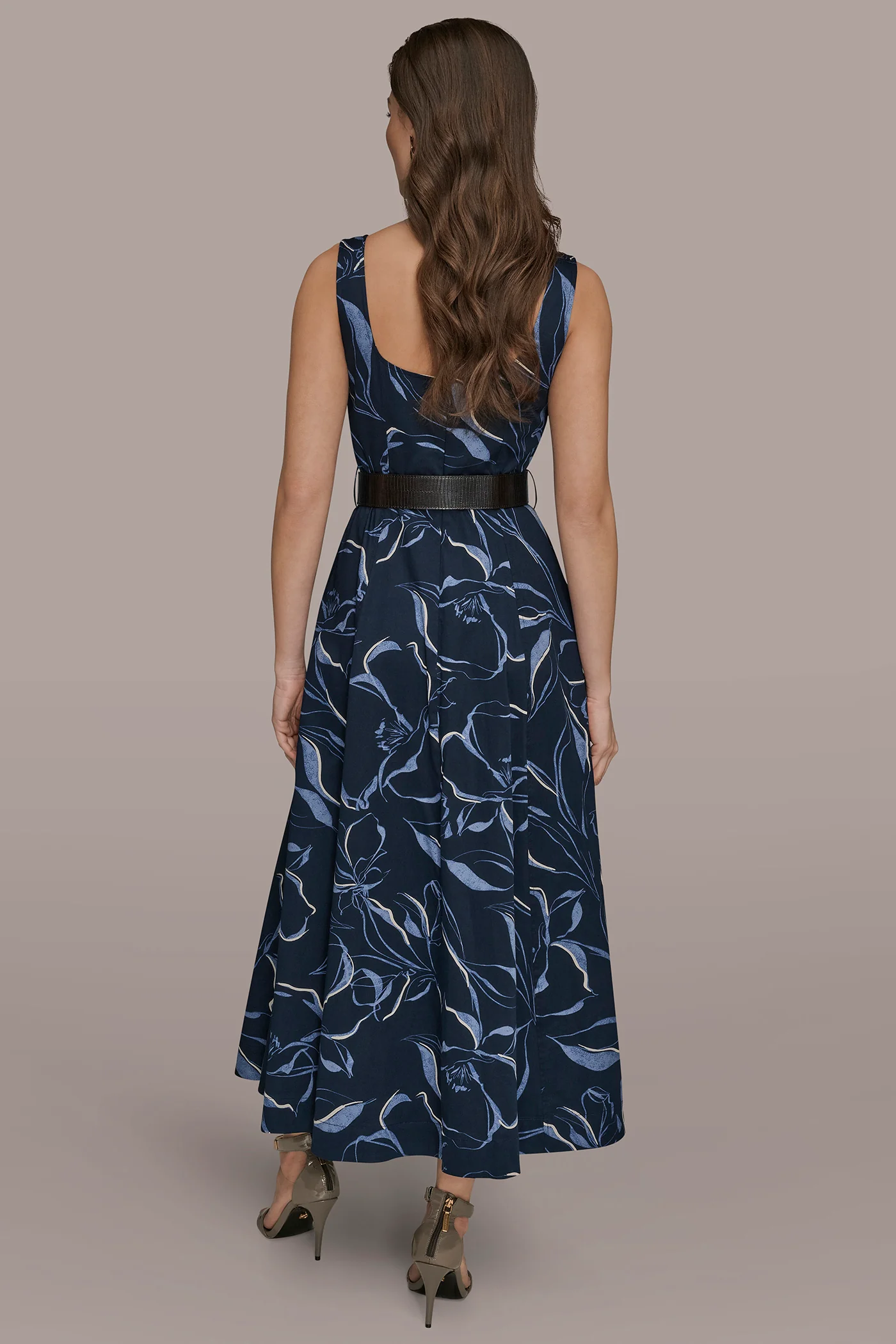 COTTON FLORAL SQUARE-NECK MIDI DRESS - VXVOV