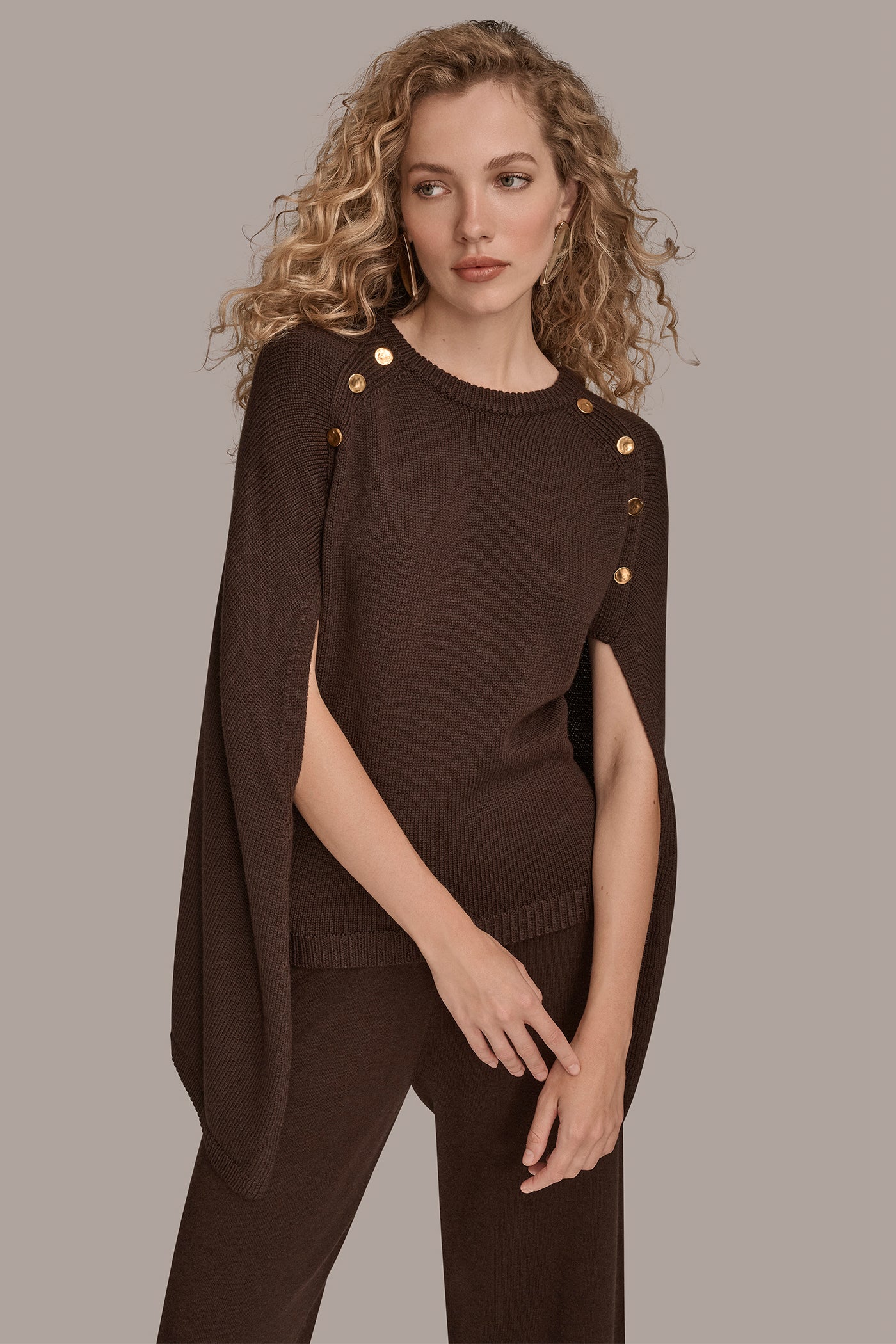 CAPE-EFFECT BUTTON SWEATER - VXVOV