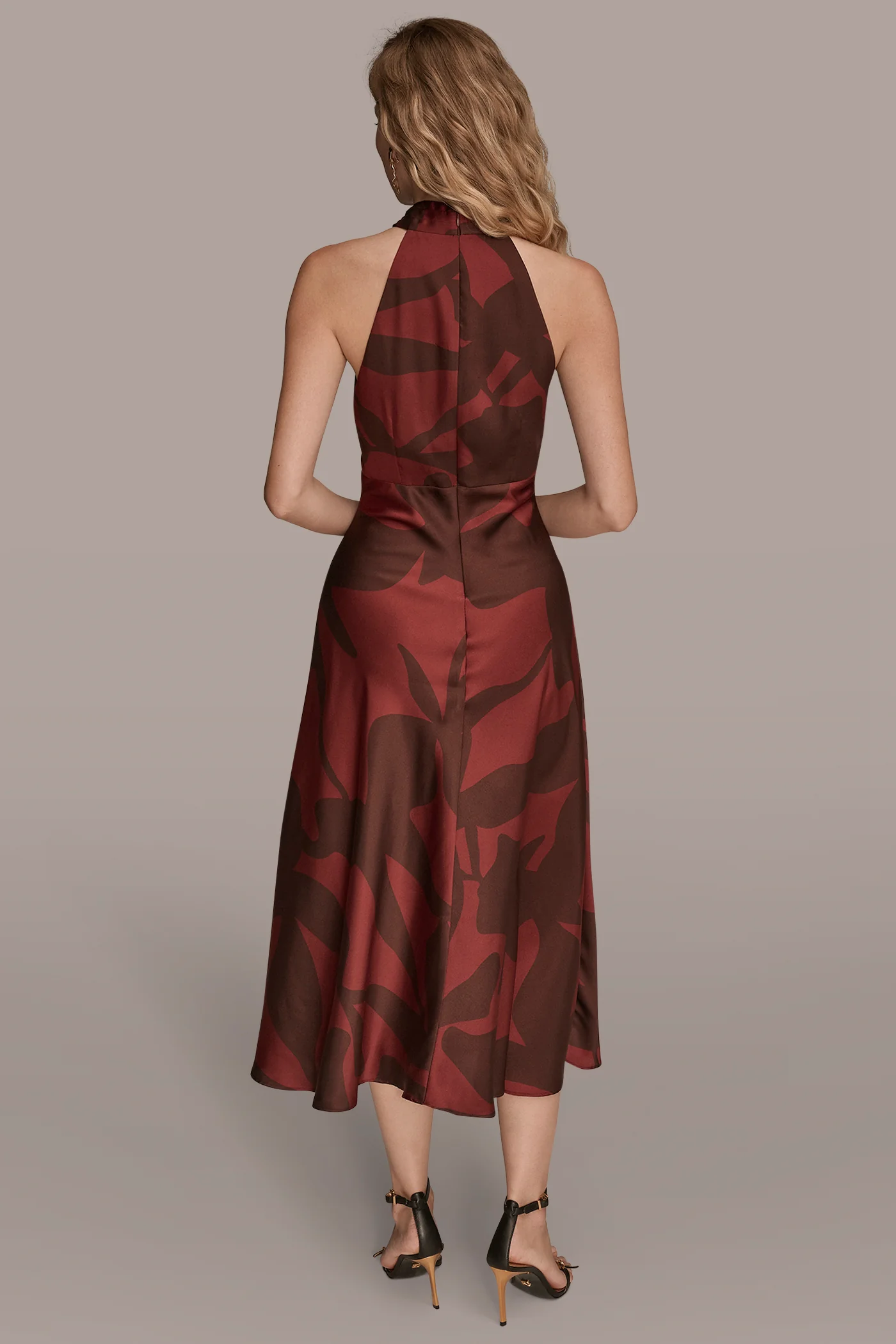FLORAL CROSS-FRONT MIDI HALTER DRESS - VXVOV