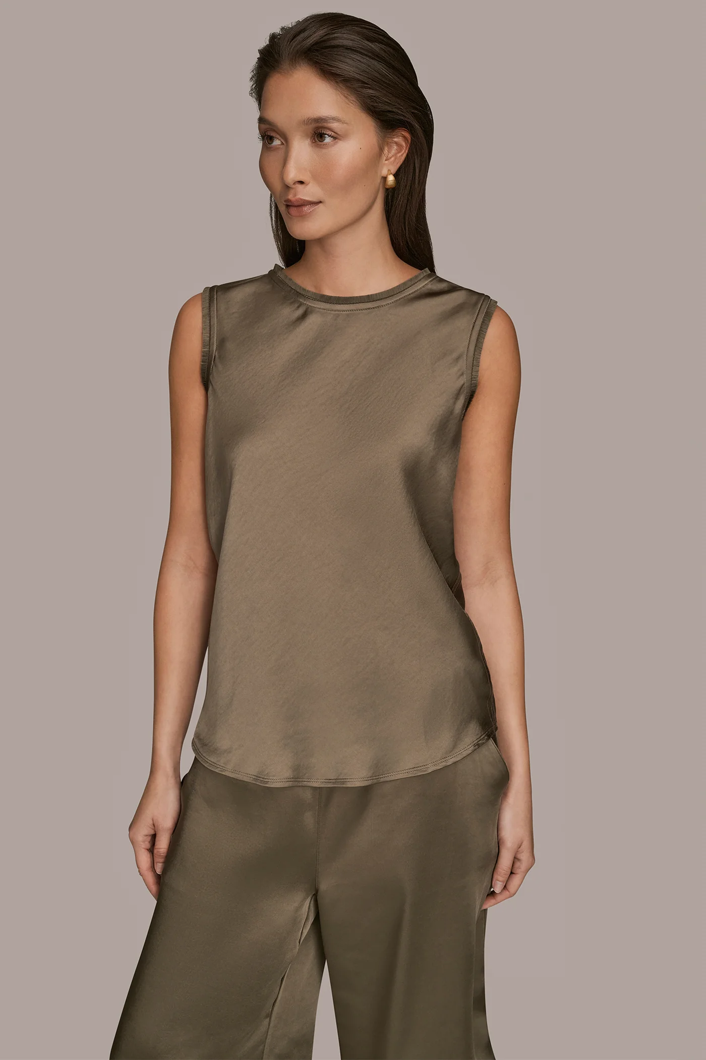 SATIN FRINGE-TRIMMED SLEEVELESS BLOUSE - VXVOV