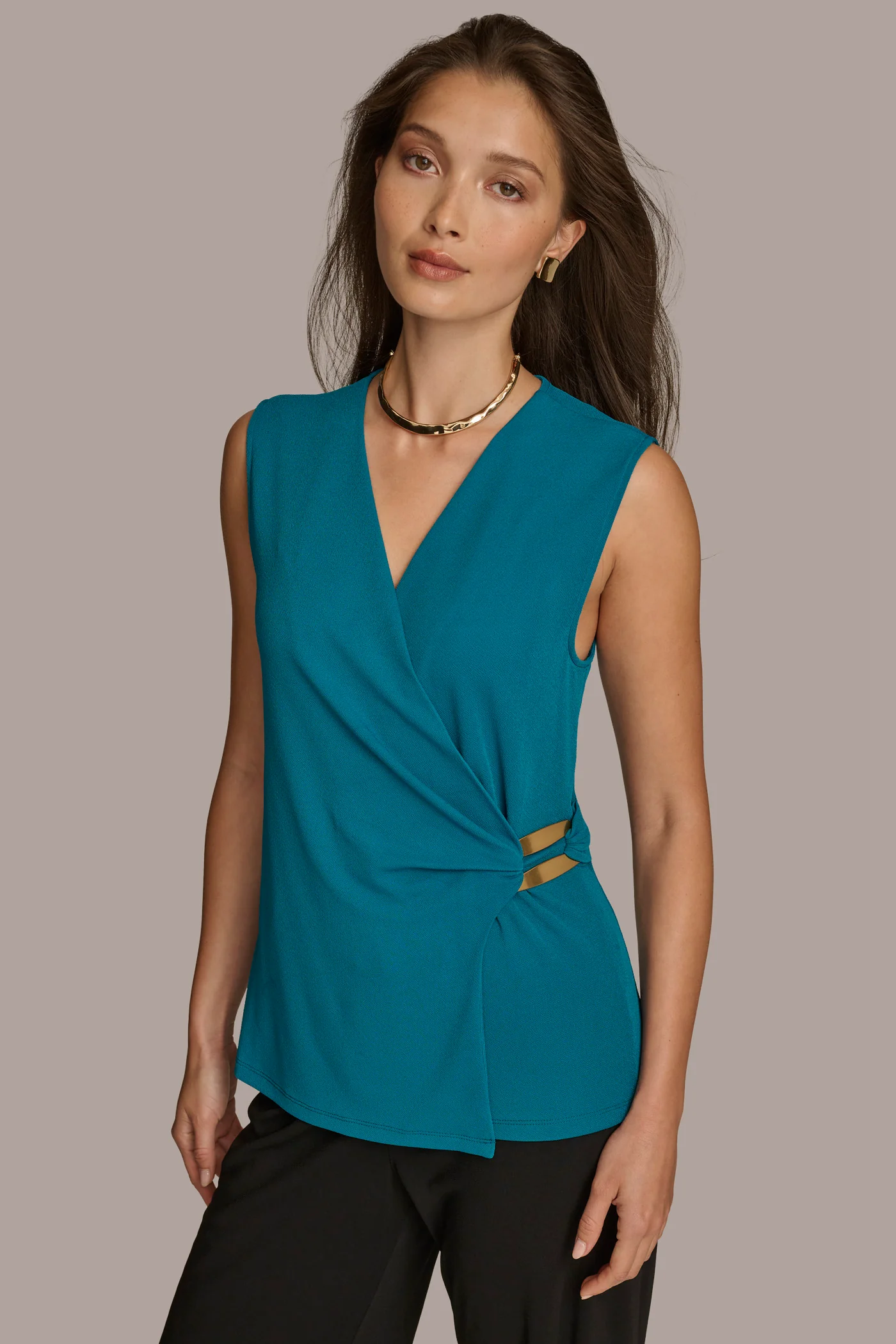 FAUX WRAP TOP WITH BRUSHED HARDWARE DETAIL - VXVOV