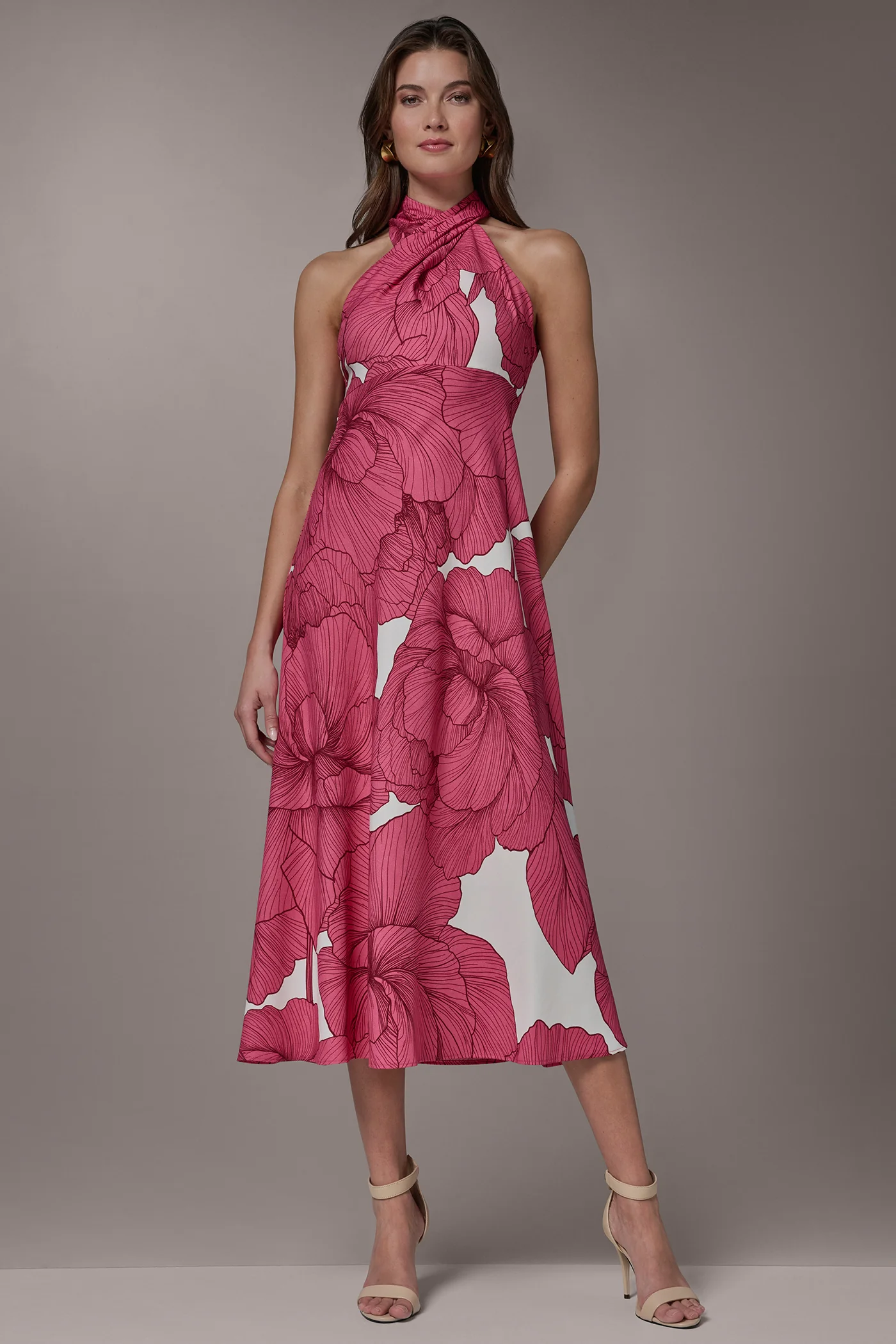 FLORAL MIDI A-LINE HALTER DRESS - VXVOV