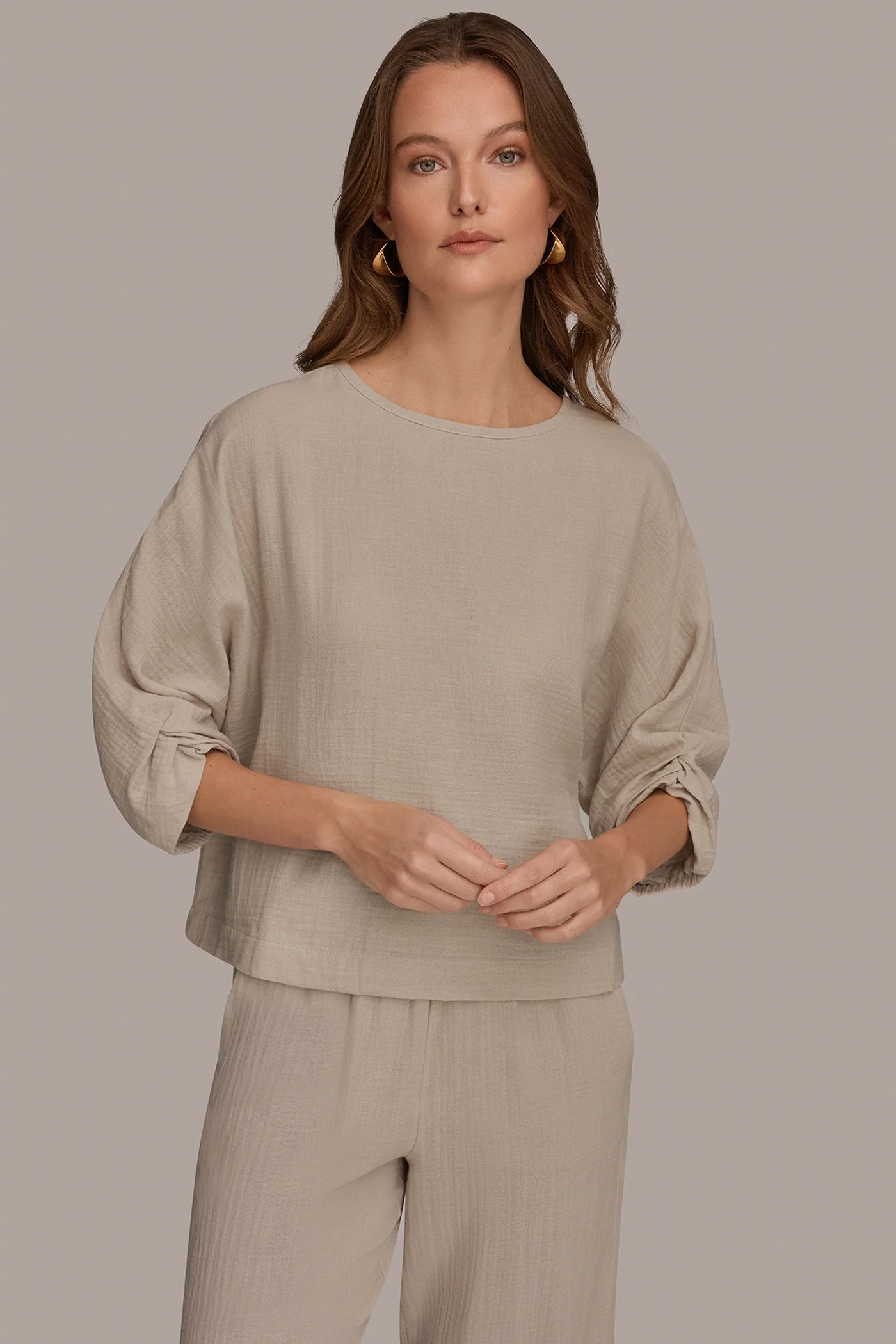 3/4 SLEEVE TWIST CUFF BLOUSE - VXVOV