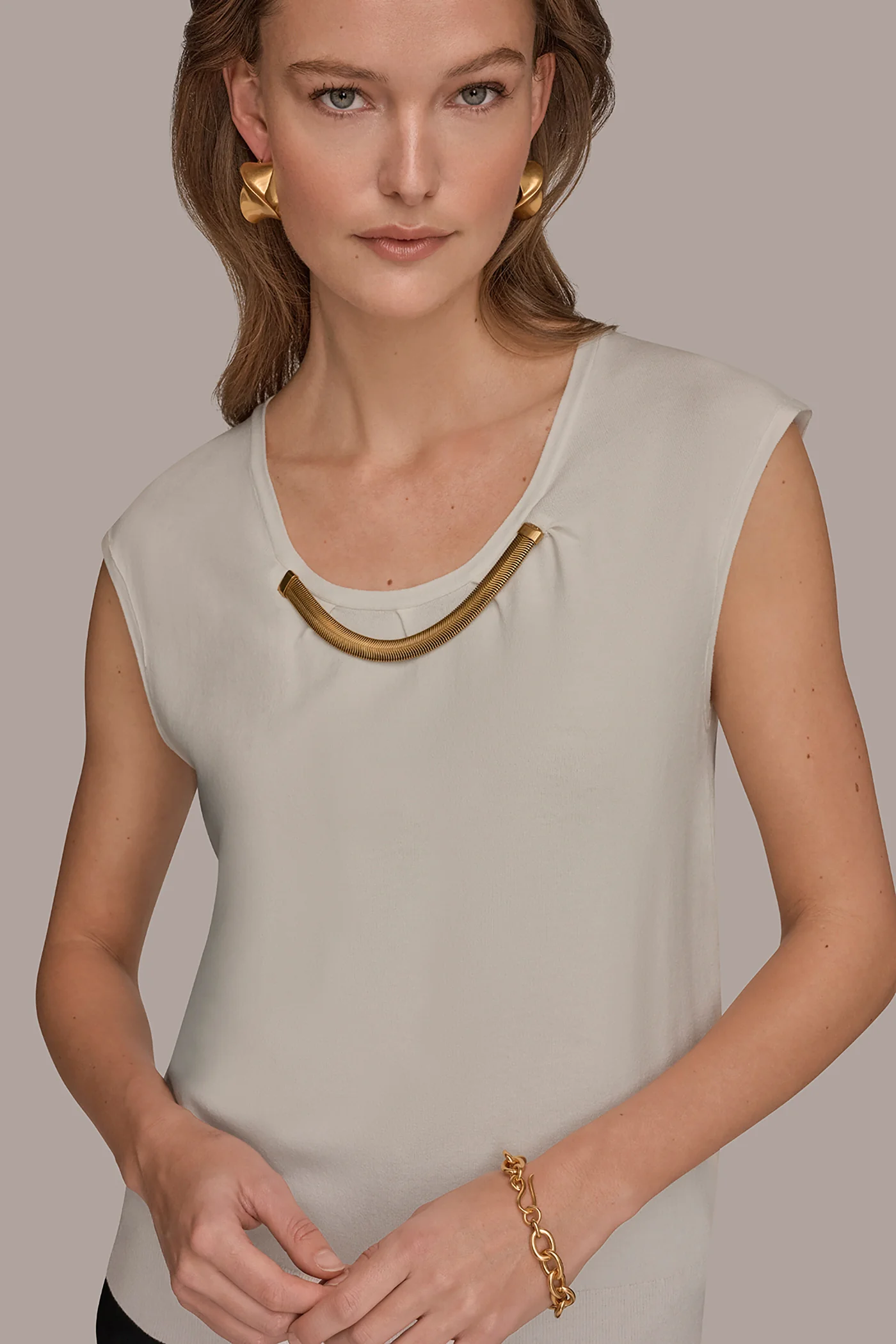 CAP SLEEVE METALLIC TRIM SWEATER - VXVOV