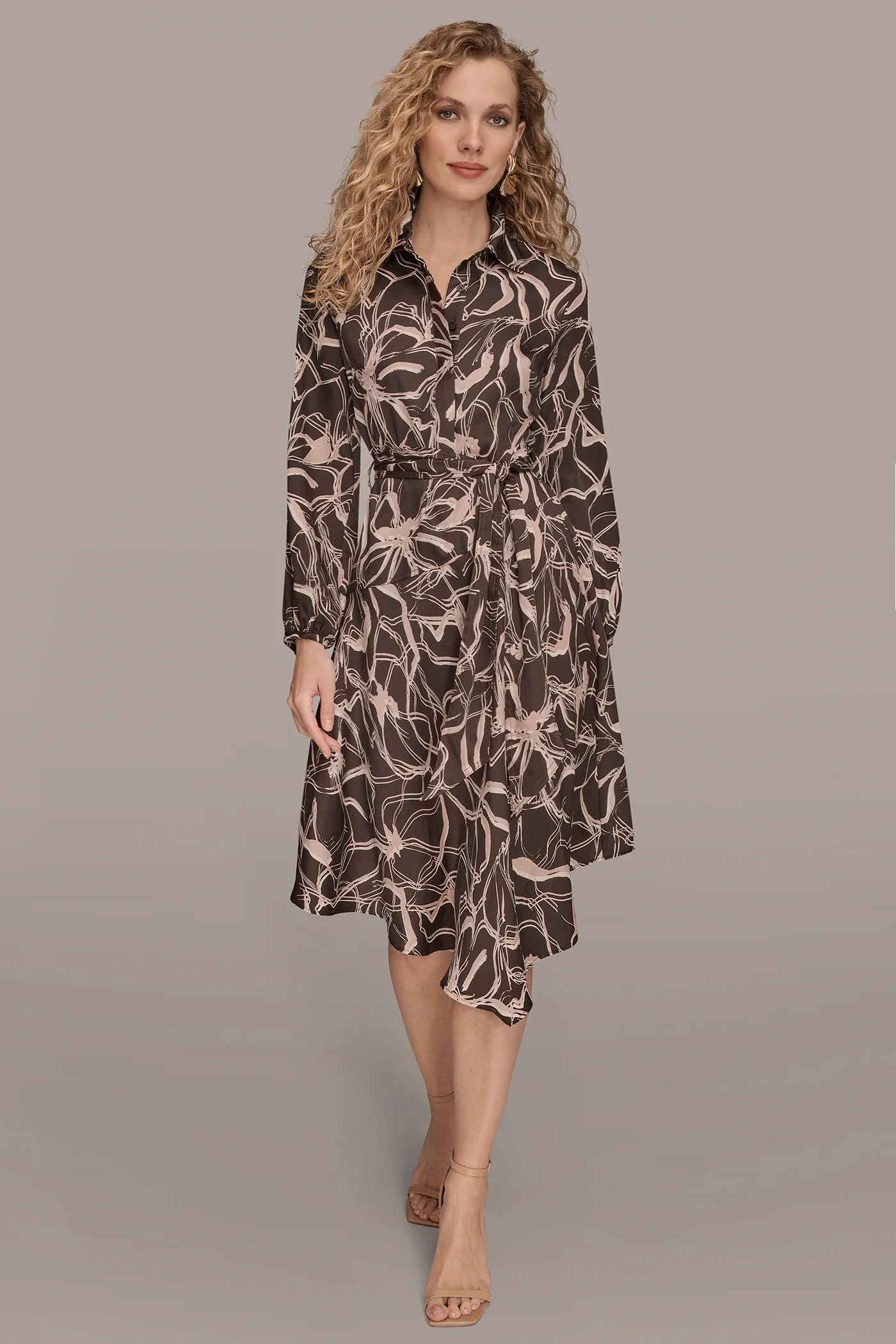 PRINTED LONG SLEEVE SHIRT DRESS - VXVOV