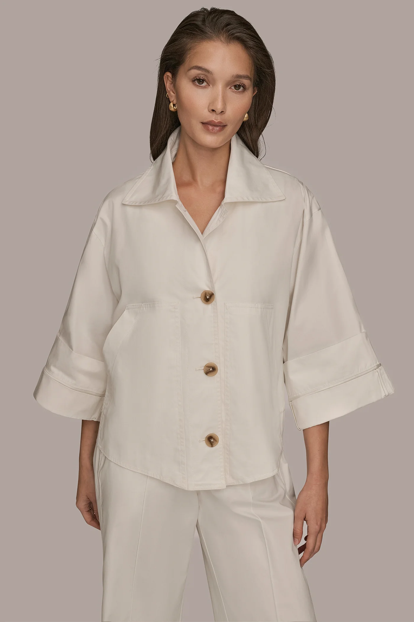 3/4-SLEEVE COTTON GABARDINE SWING JACKET - VXVOV