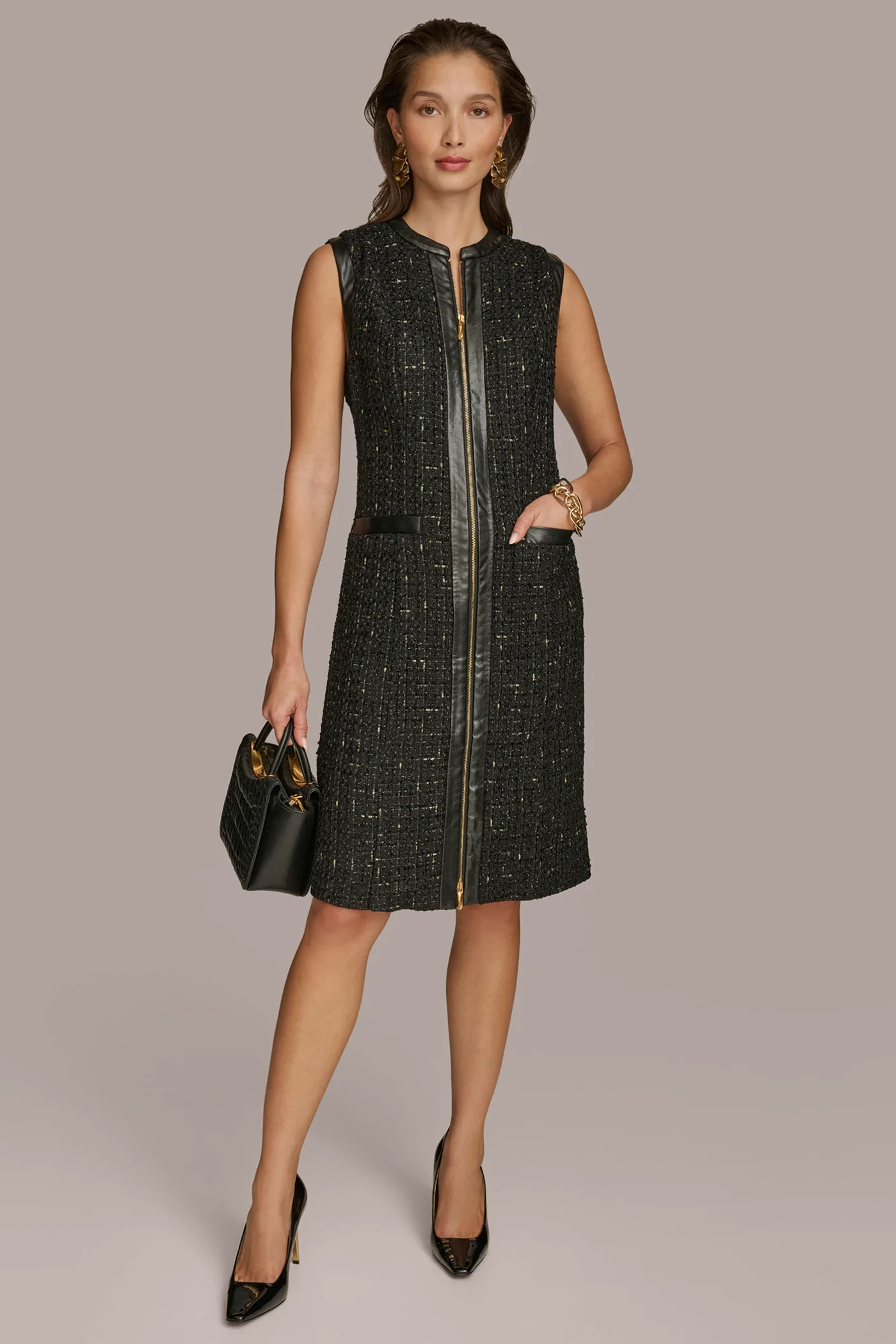 TWEED A LINE DRESS WITH FRONT ZIPPER - VXVOV