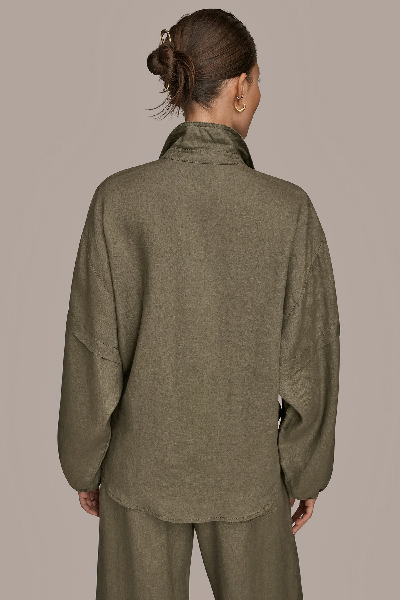 LINEN BLOUSON SLEEVE TIE-FRONT SHIRT - VXVOV
